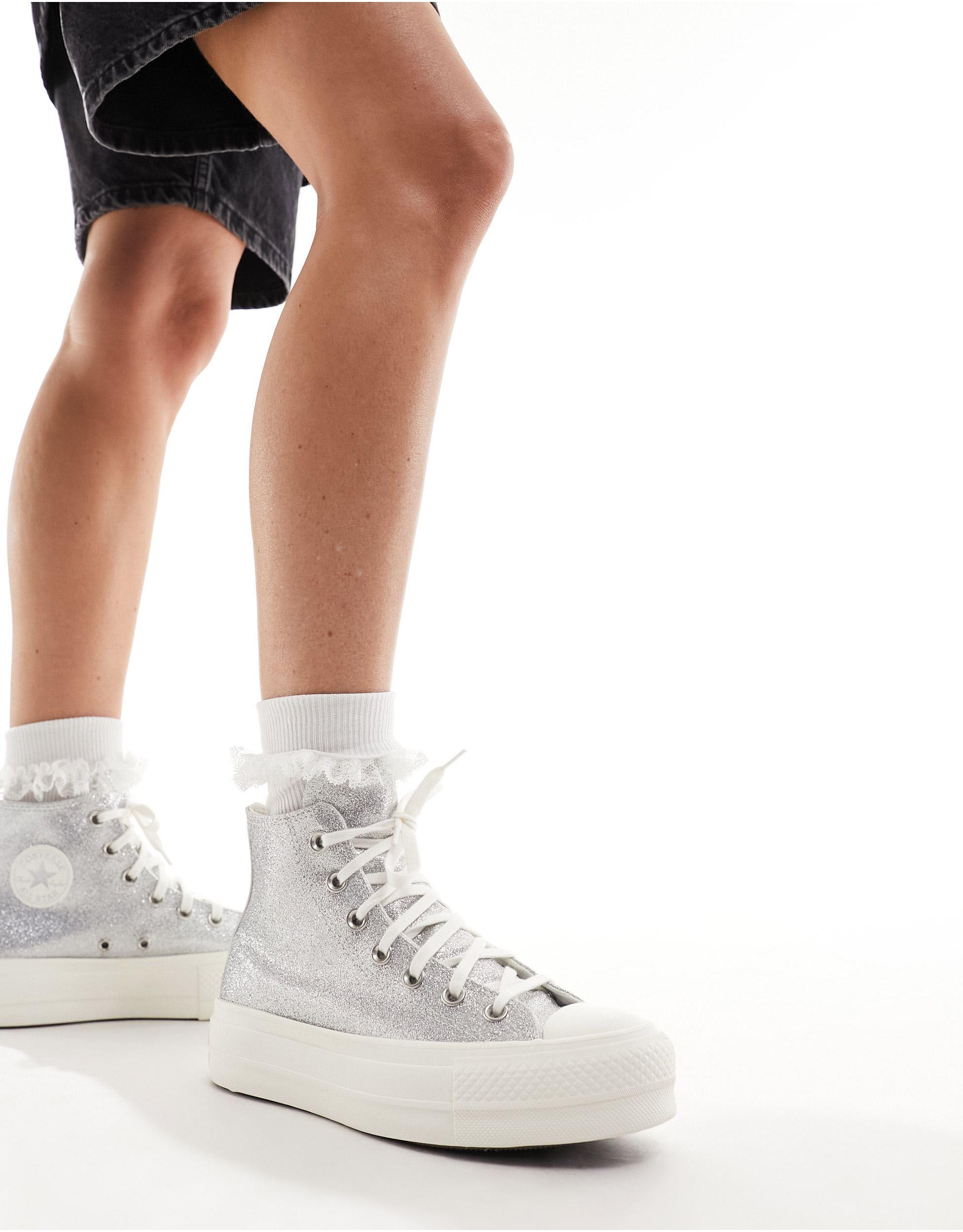 Chuck taylor all star lift baskets montantes argent paillete Converse en coloris Blanc Lyst
