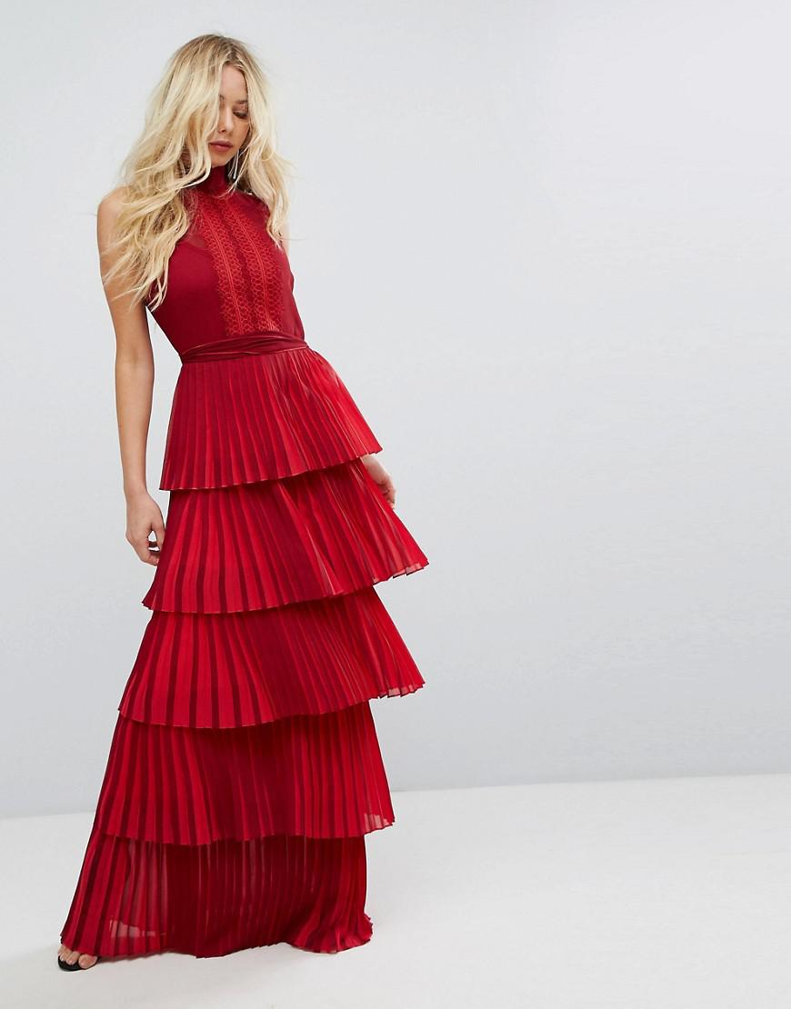 Body Frock Bodyfrock Tiered Pleated Maxi Dress With Lace Bodice And Tie  Belt | Lyst