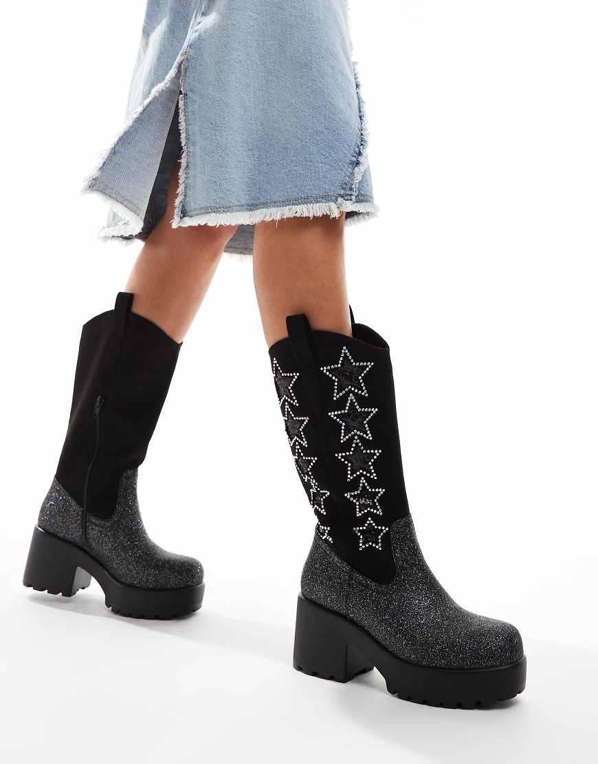 Koi Footwear Koi Pastel Supernova Chunky Western Boots in Black