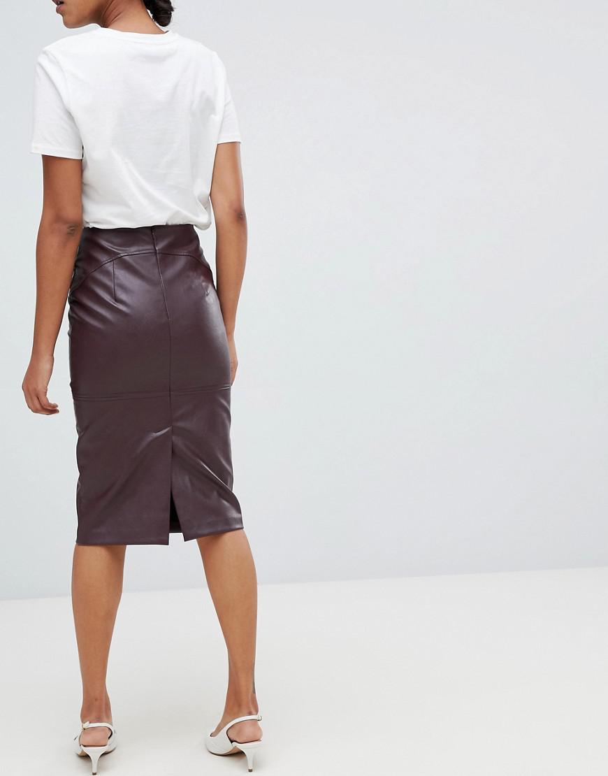 Oasis Faux Leather Pencil Skirt In Burgundy in Red | Lyst