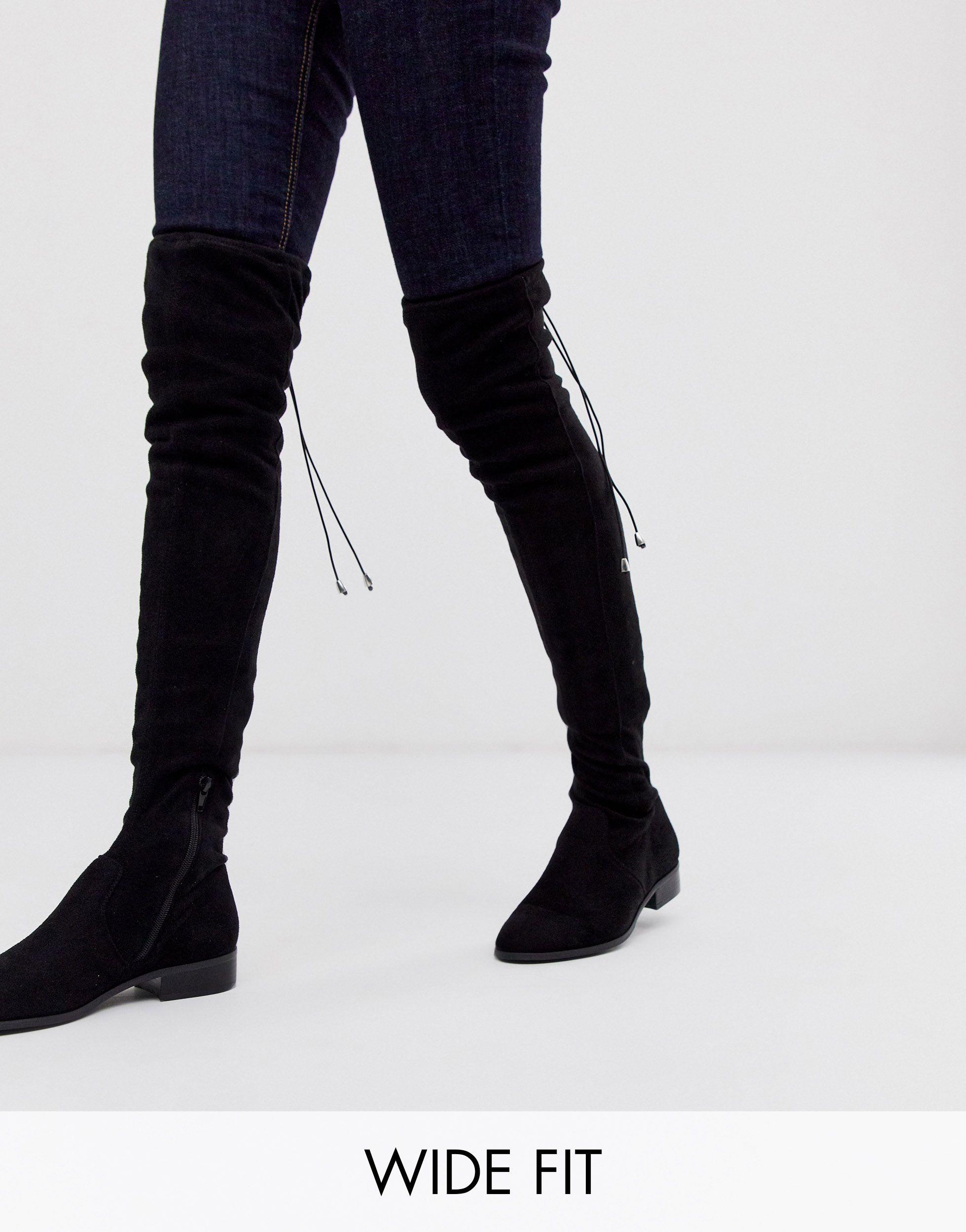 knee high black boots wide fit