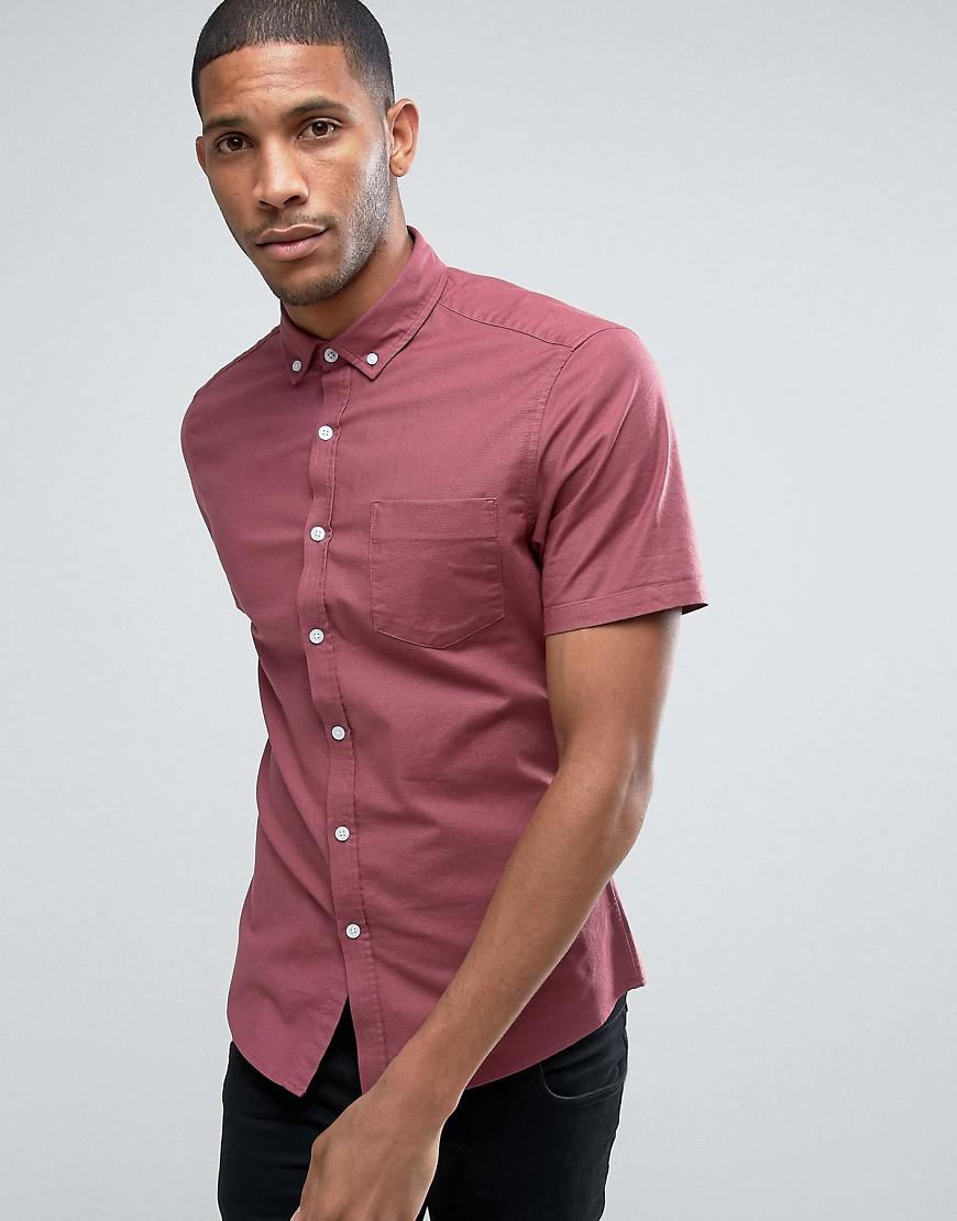 Lyst - Asos Casual Regular Fit Oxford Shirt In Maroon in Red for Men