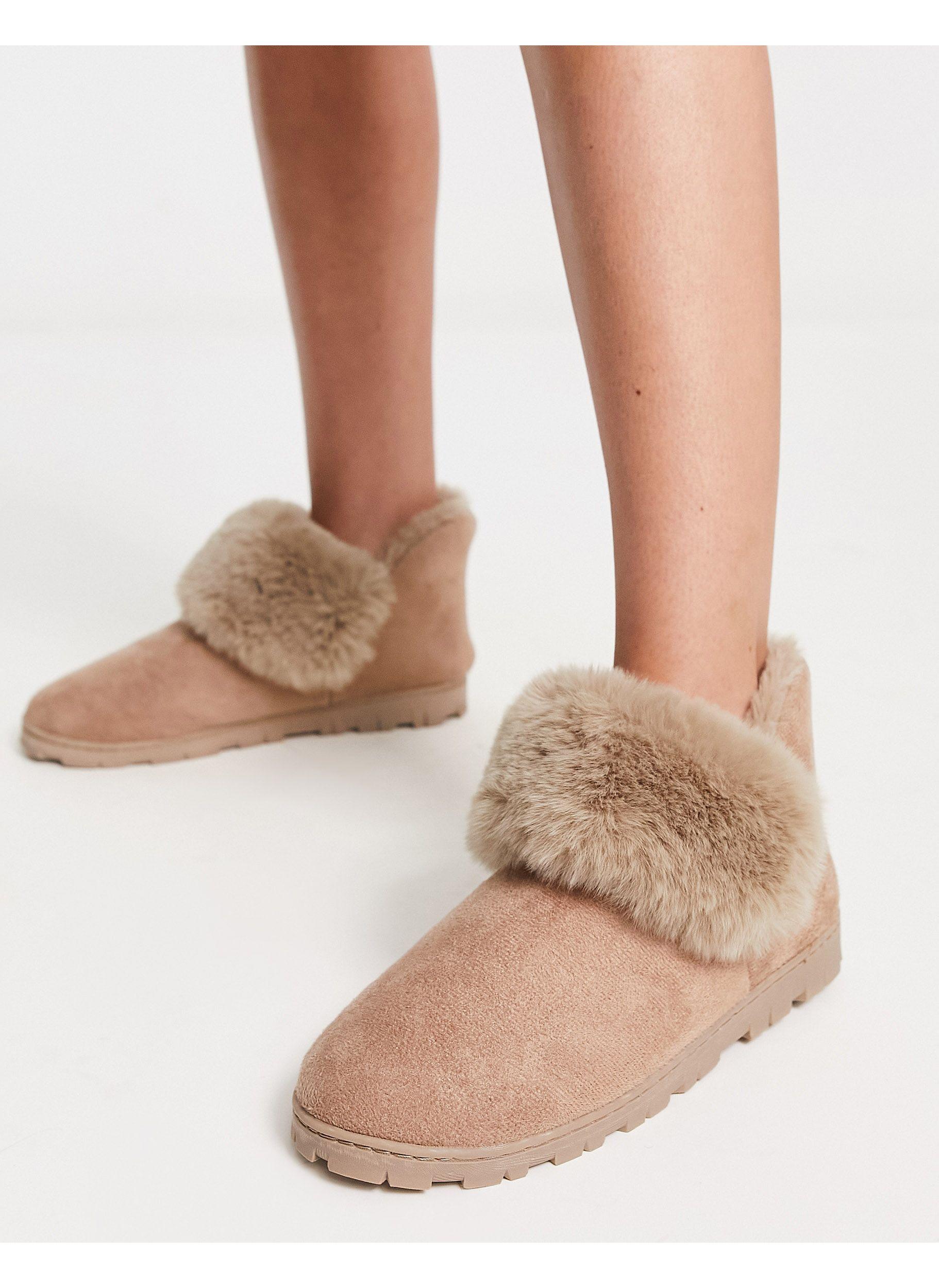 Hunkemöller Mila Faux Lined Indoor Bootie Slippers in Natural | Lyst