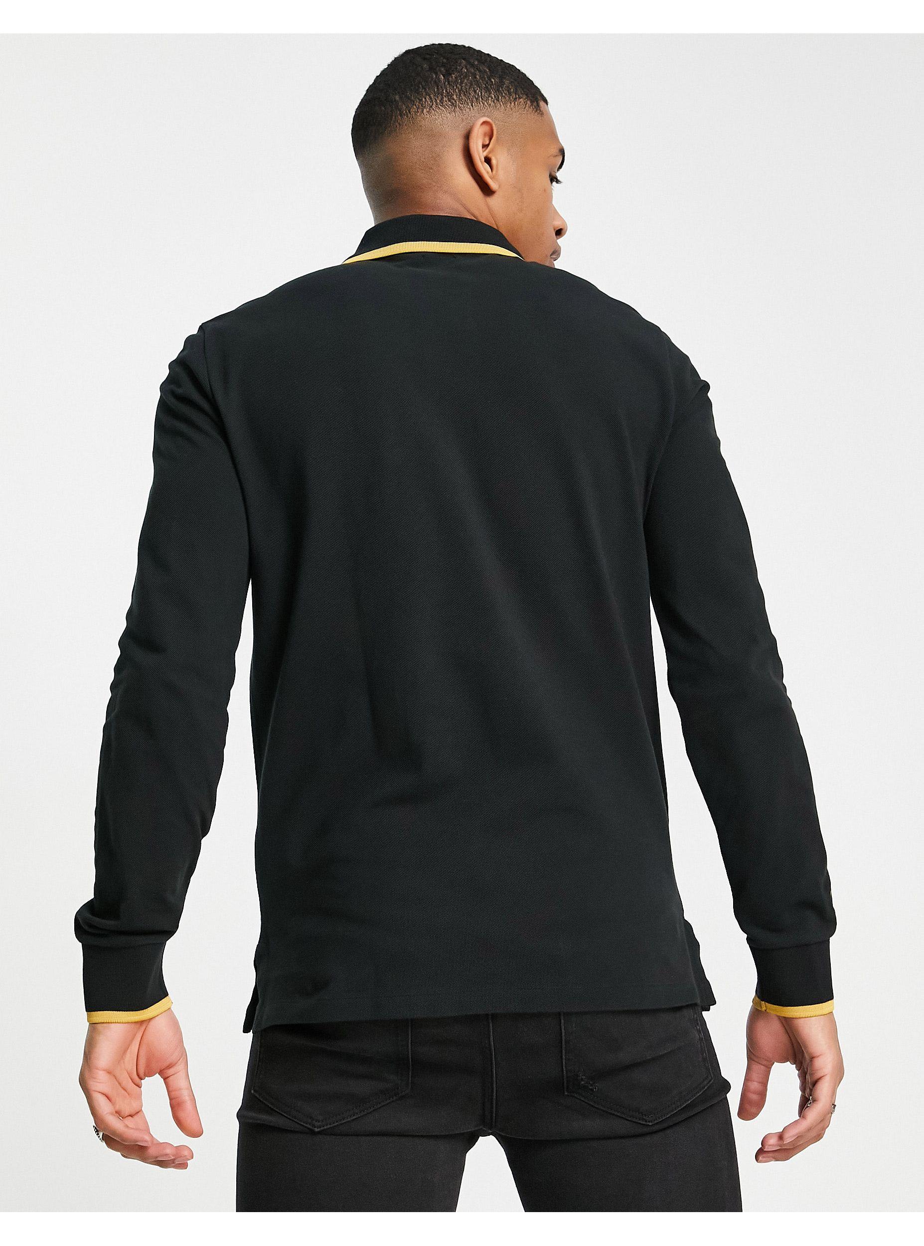 Polo Ralph Lauren Cotton Gold Icon Tipped Long Sleeve Pique Polo Custom Fit  in Black for Men | Lyst
