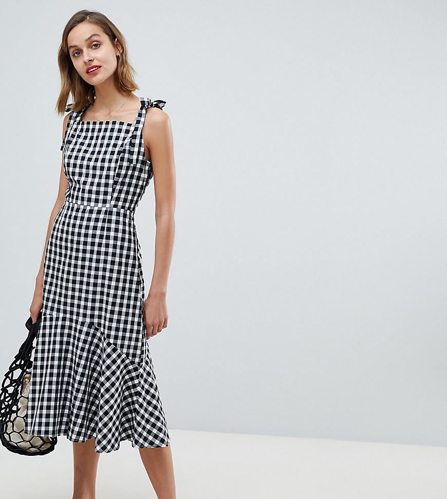 Mango Denim Gingham Midi Dress In Black White Check Lyst