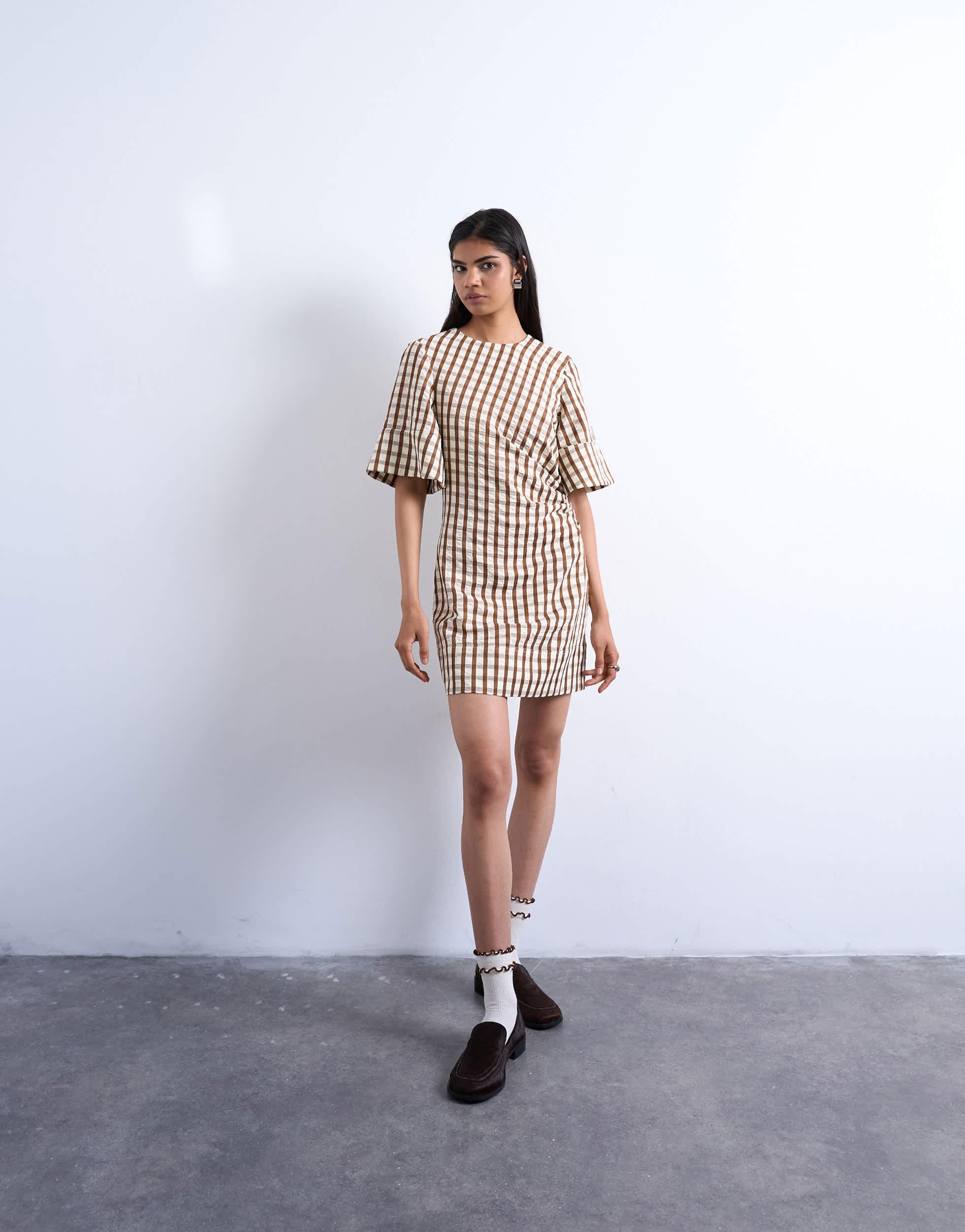 open lace back dress Cora Stripe Pleated Shirt Dress – Elle Maxine main image 0