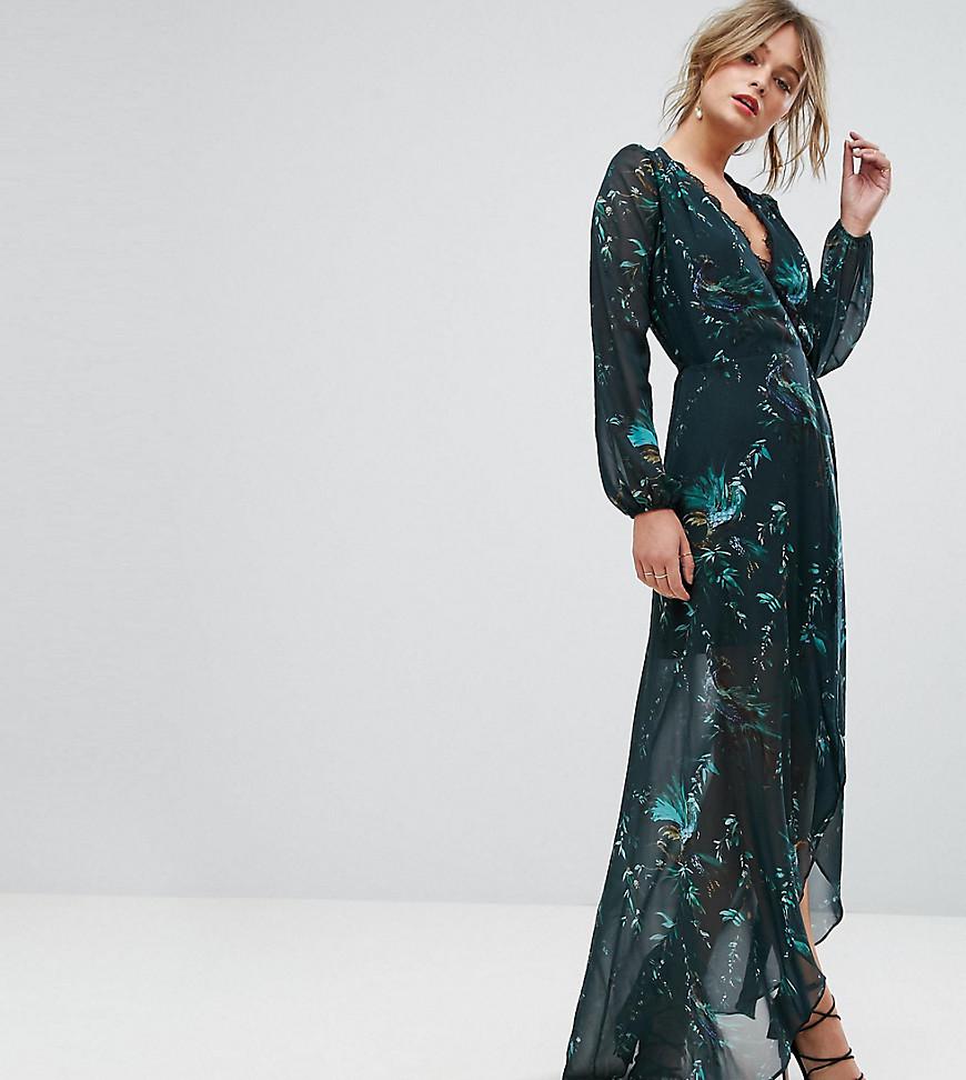 Hope and Ivy Hope Ivy Long Sleeve Wrap Detail Floral Maxi Dress in Green Lyst UK