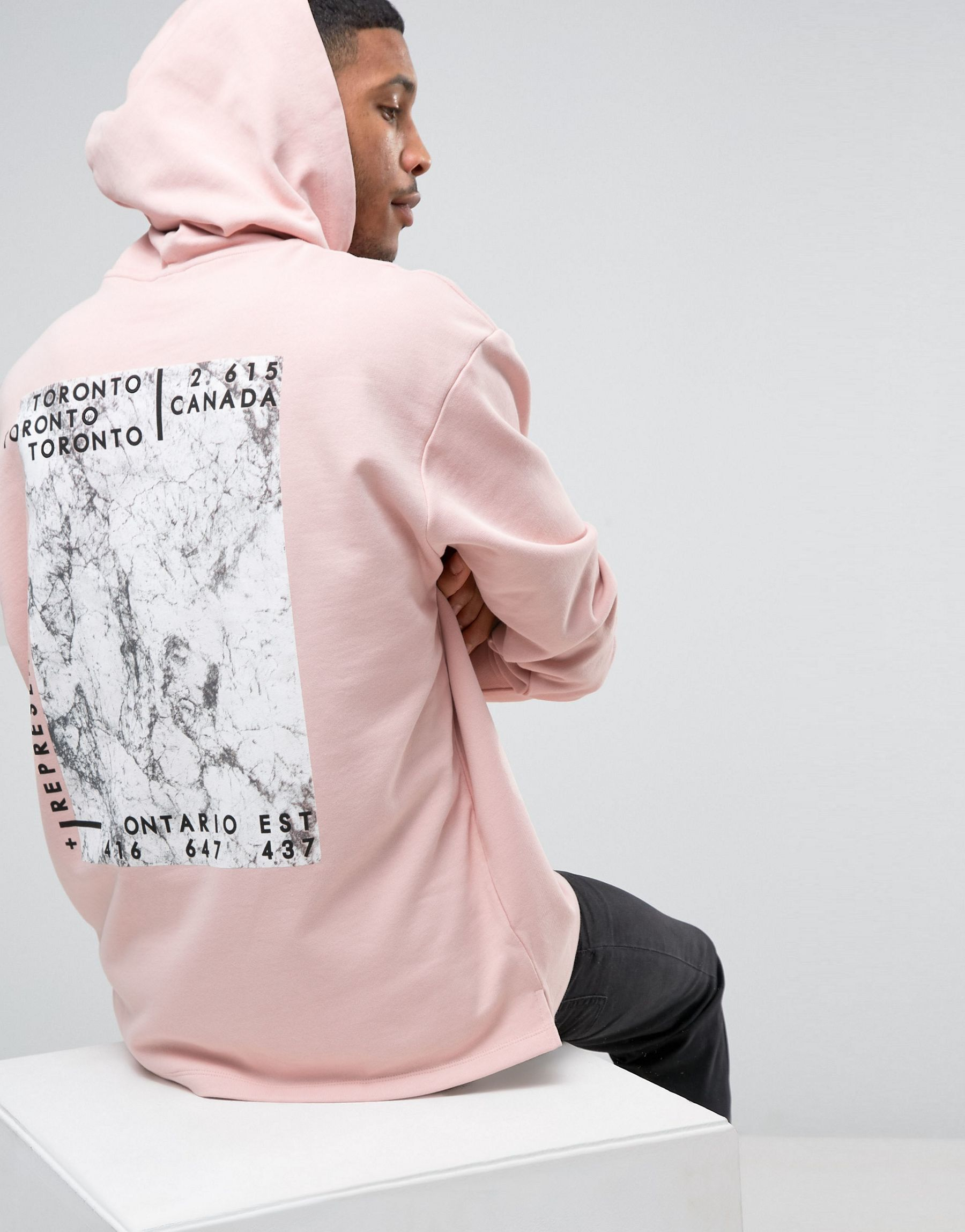 Oversized longline hoodie with marble back