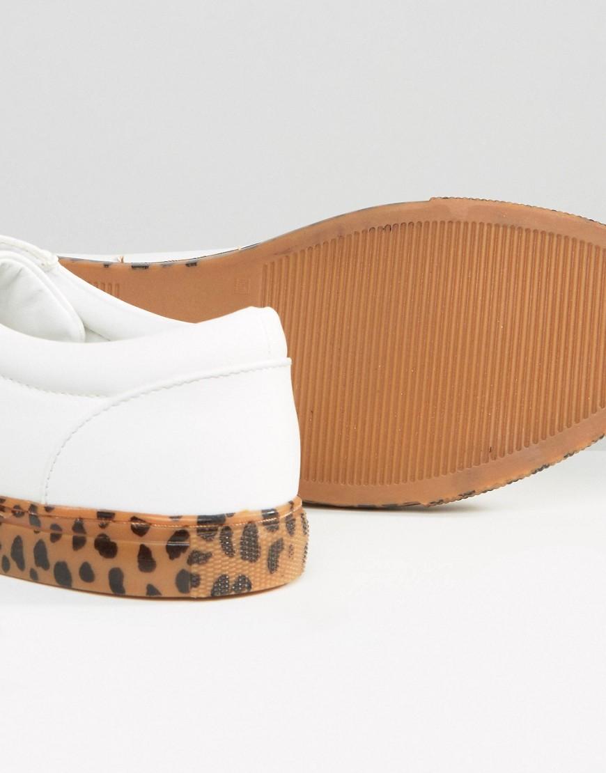 ASOS Leather Sneakers In White With Leopard Print Sole for
