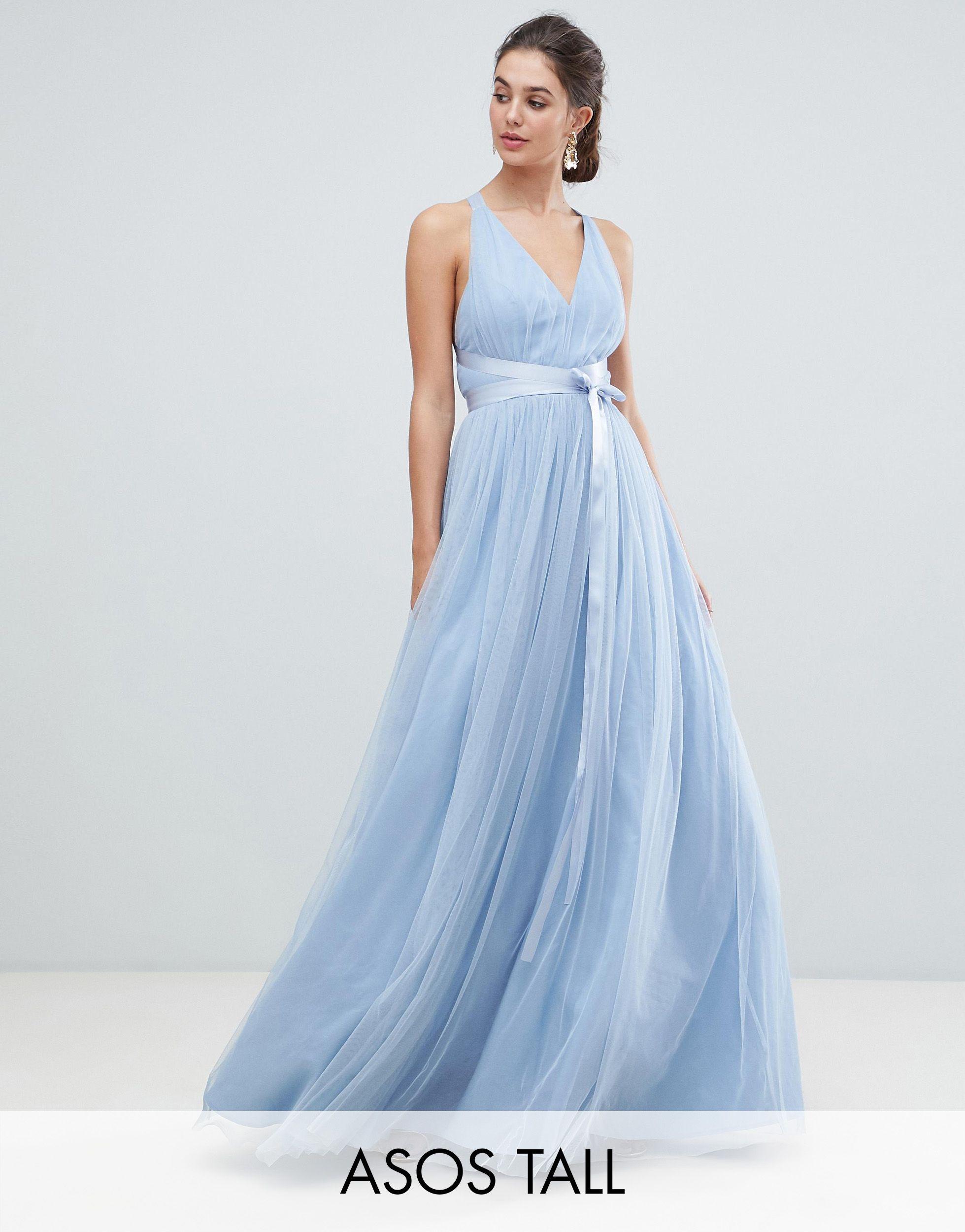 asos premium tulle maxi prom dress with ribbon ties