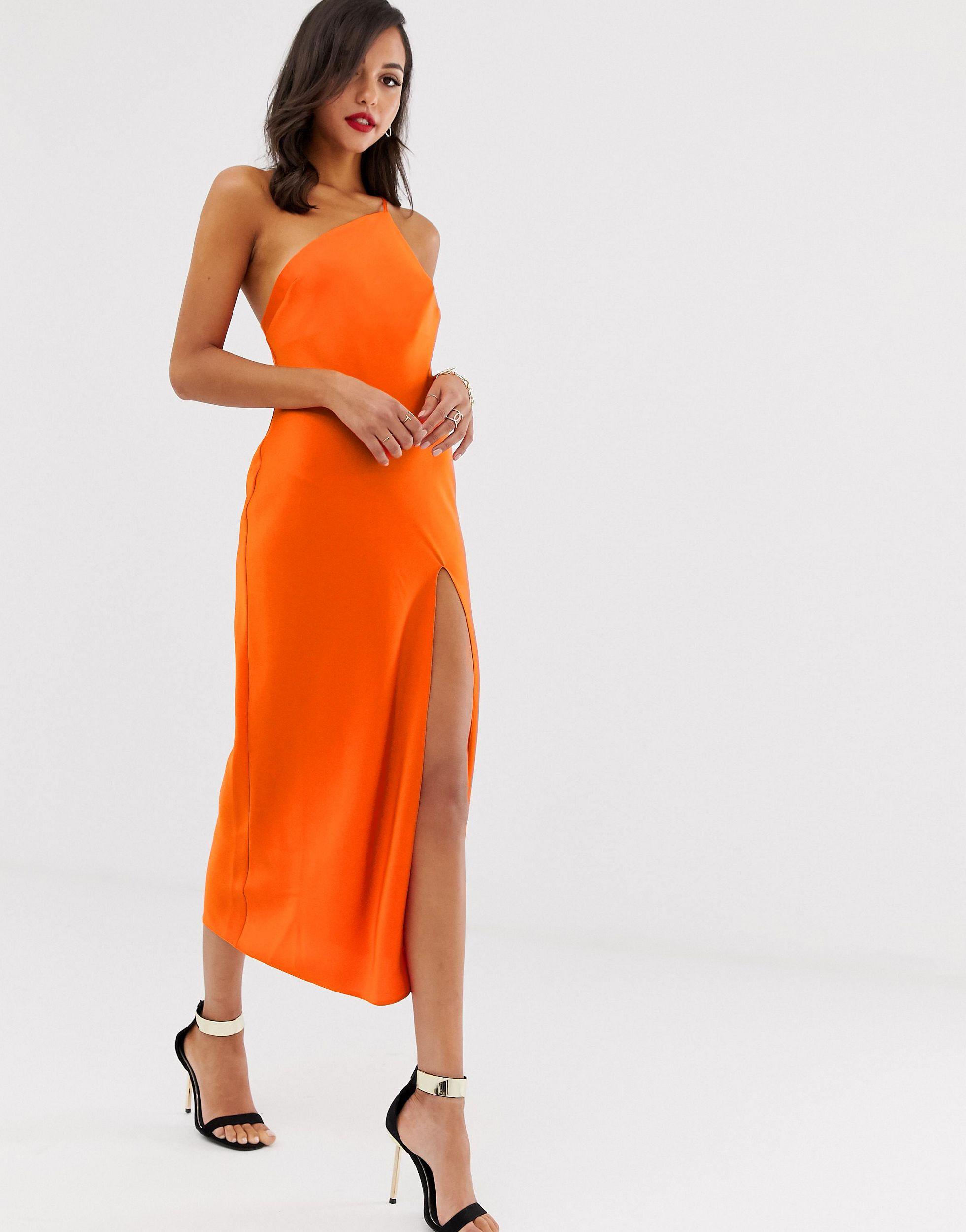 ASOS One Shoulder Midaxi Dress in Orange | Lyst