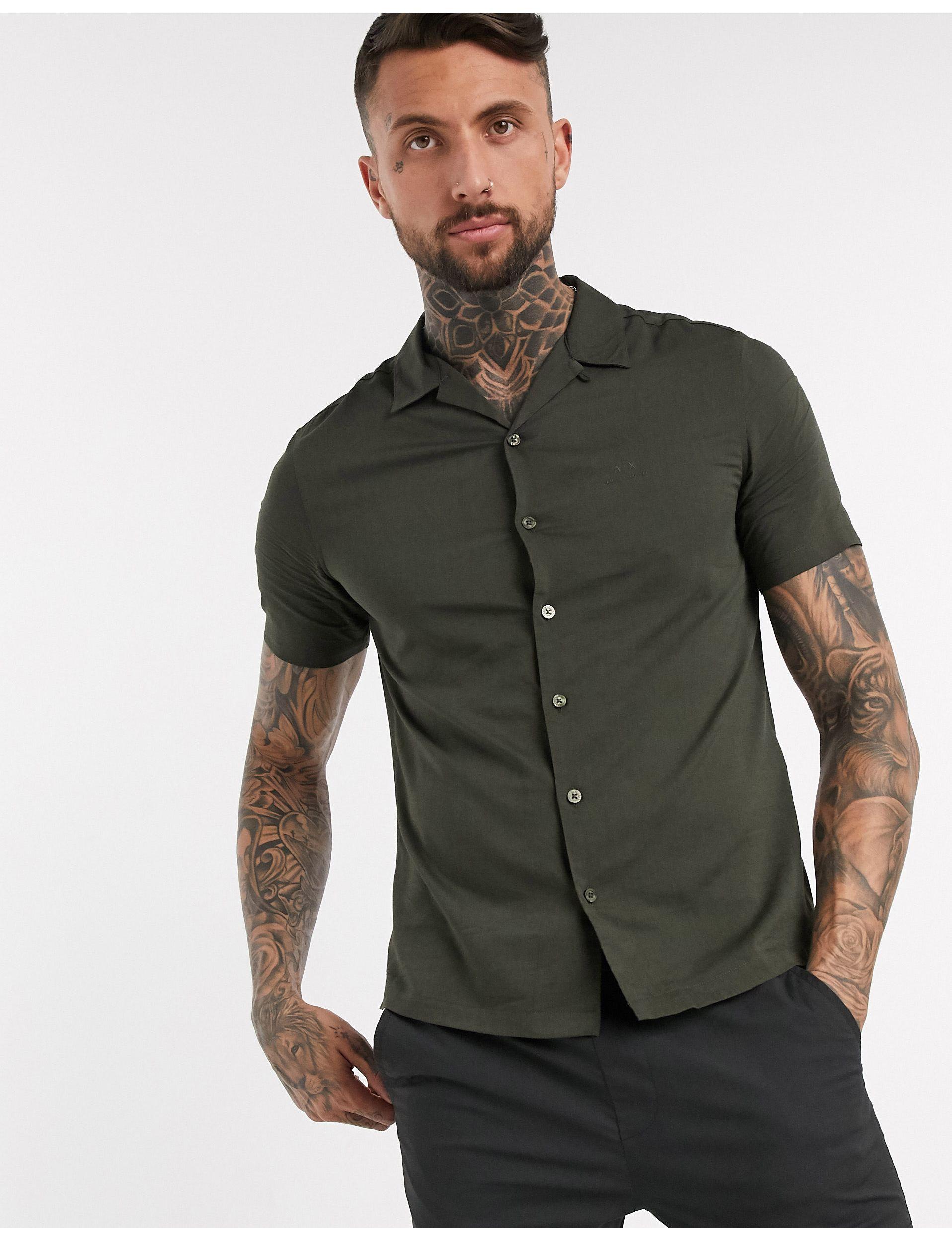 Armani Exchange Revere Collar Shirt With Chest Logo in Green for Men Lyst