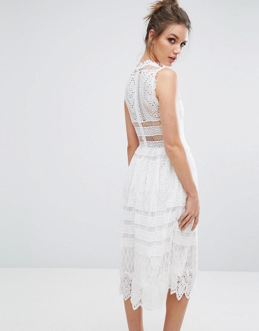 white lace midi skater dress