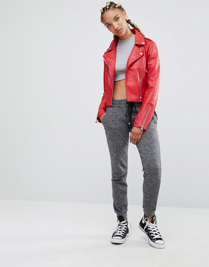 pull and bear red leather jacket