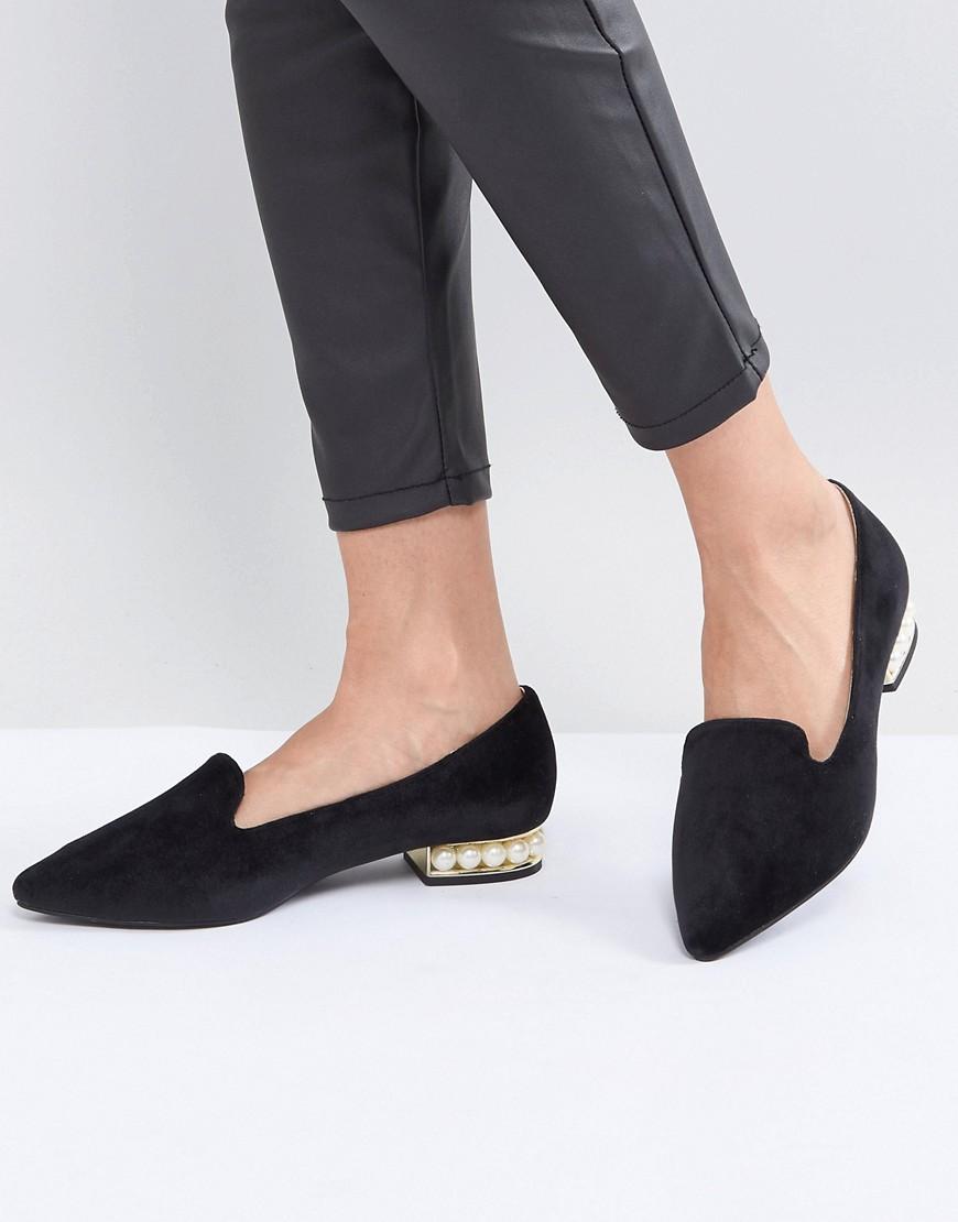 Glamorous Black Pearl Heel Detail Flat Shoes | Lyst