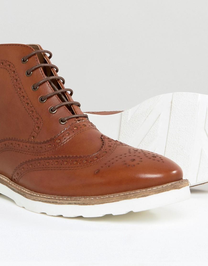ASOS Brogue Boots In Tan Leather With White Sole in Brown for Men - Lyst