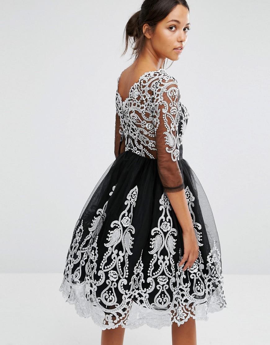 Chi Chi London Premium Lace Midi Dress With Scalloped Back And 3/4