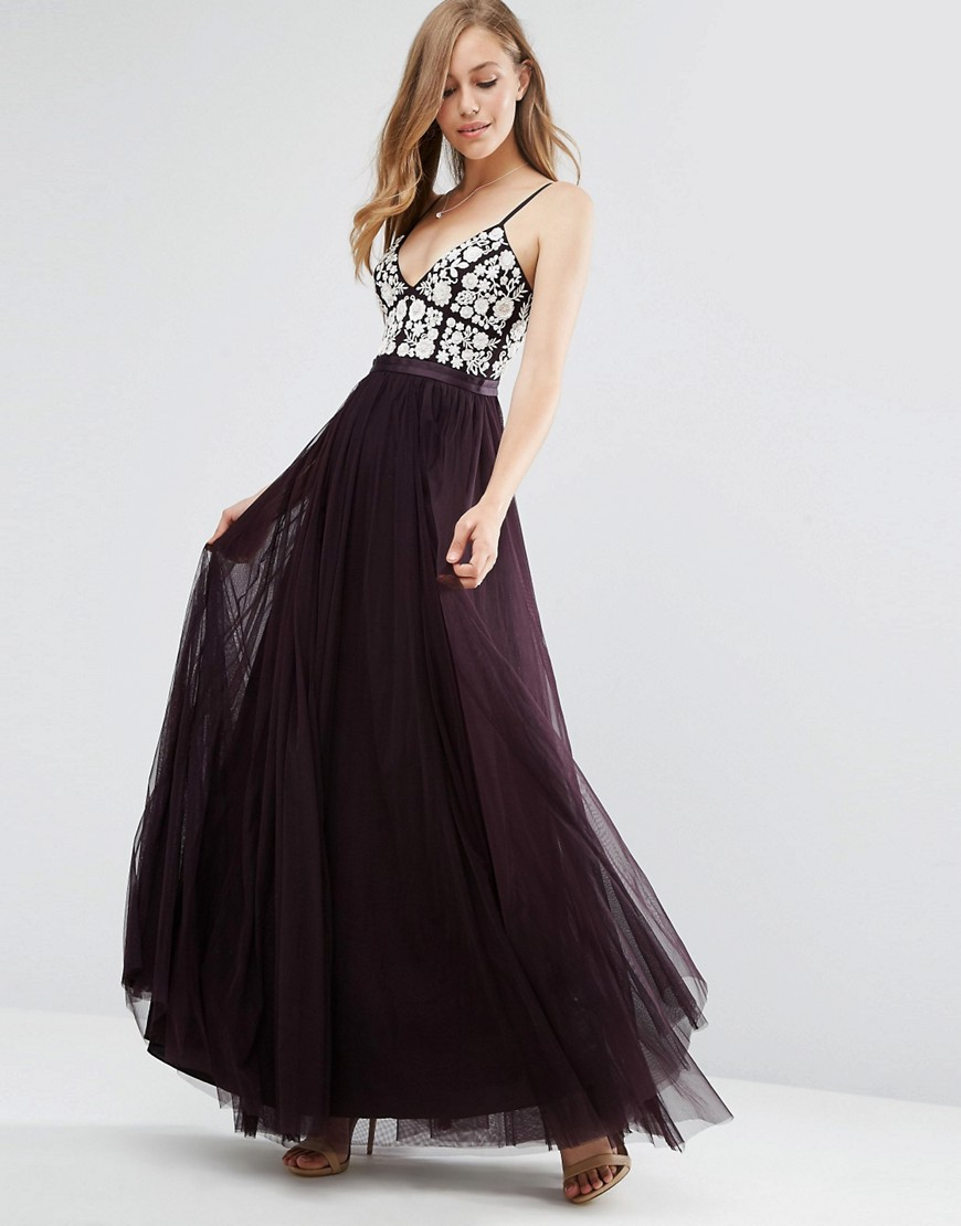 needle thread motif tulle maxi dress in black aubergine ecru lyst needle thread motif tulle maxi dress in black aubergine ecru lyst