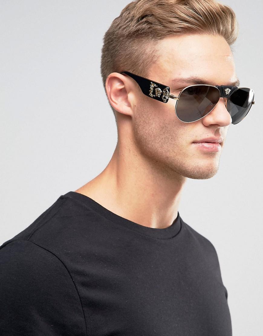 Versace Aviator Sunglasses With Removable Leather Medusa in Black for Men |  Lyst