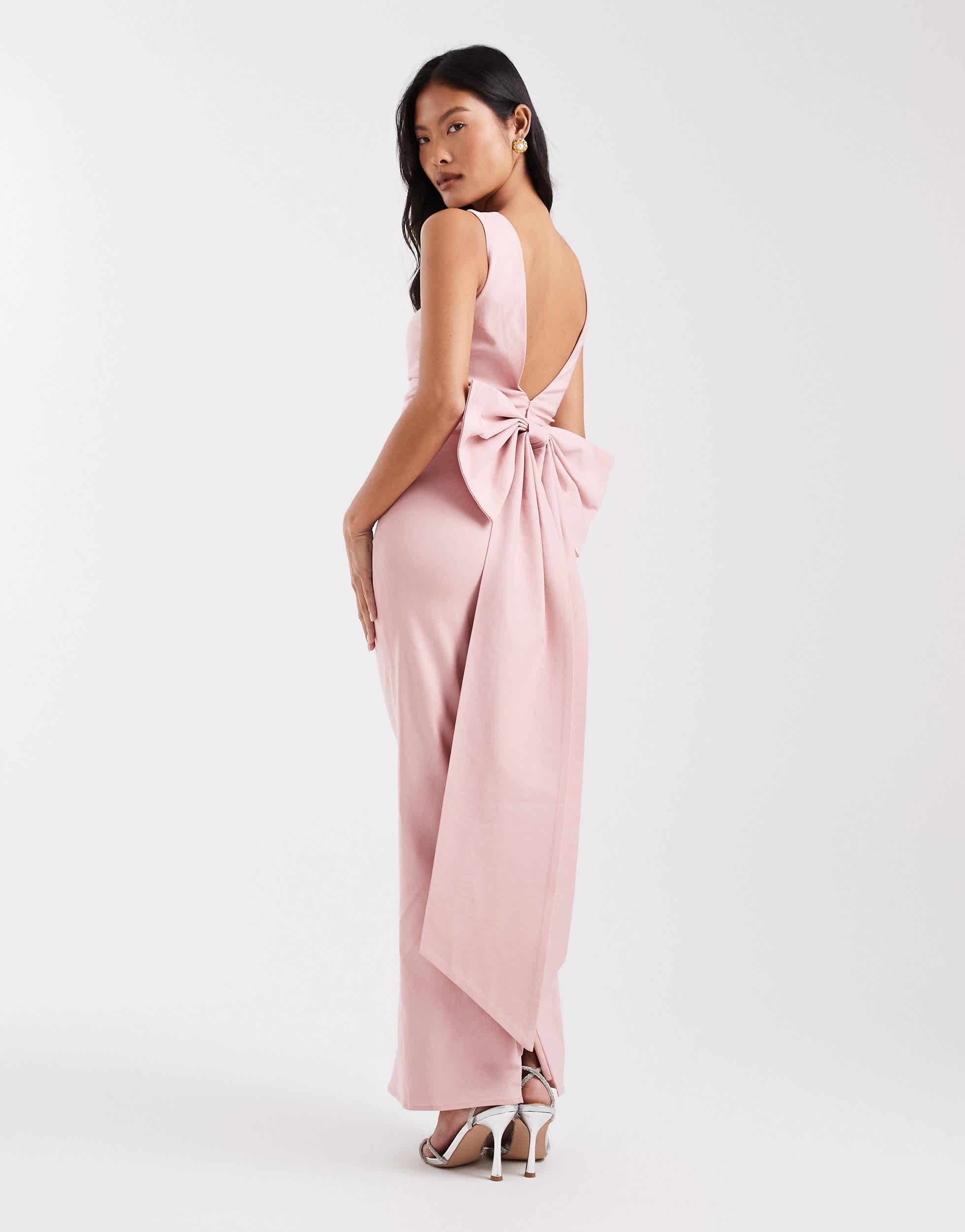 TFNC London Bridesmaid Bengaline Maxi Dress With Detachable Bow Back in  Pink | Lyst