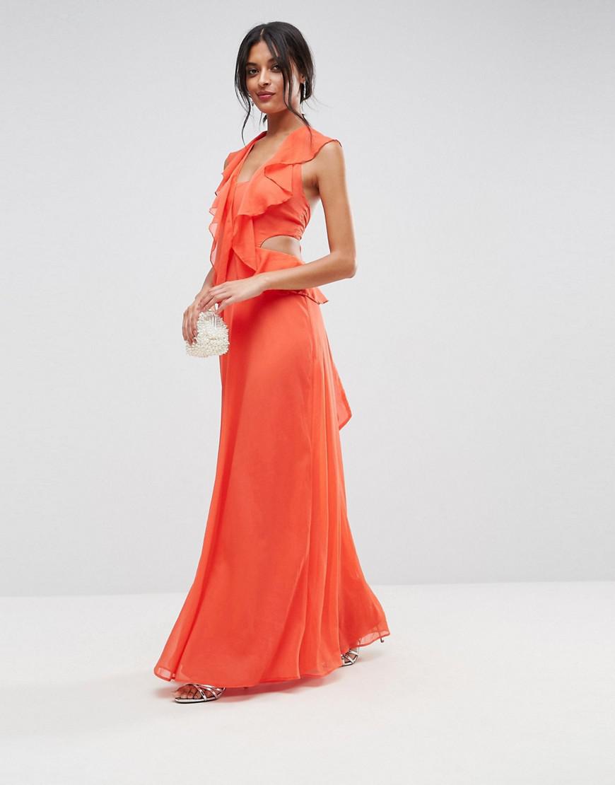 ruffle cut out maxi dress