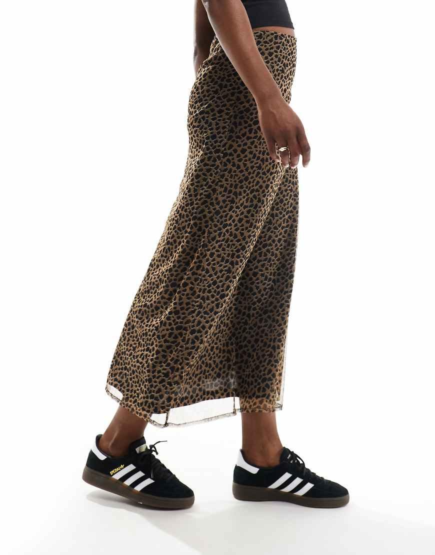 Wednesday's Girl Leopard Mesh Print Midaxi Skirt in Brown Lyst UK