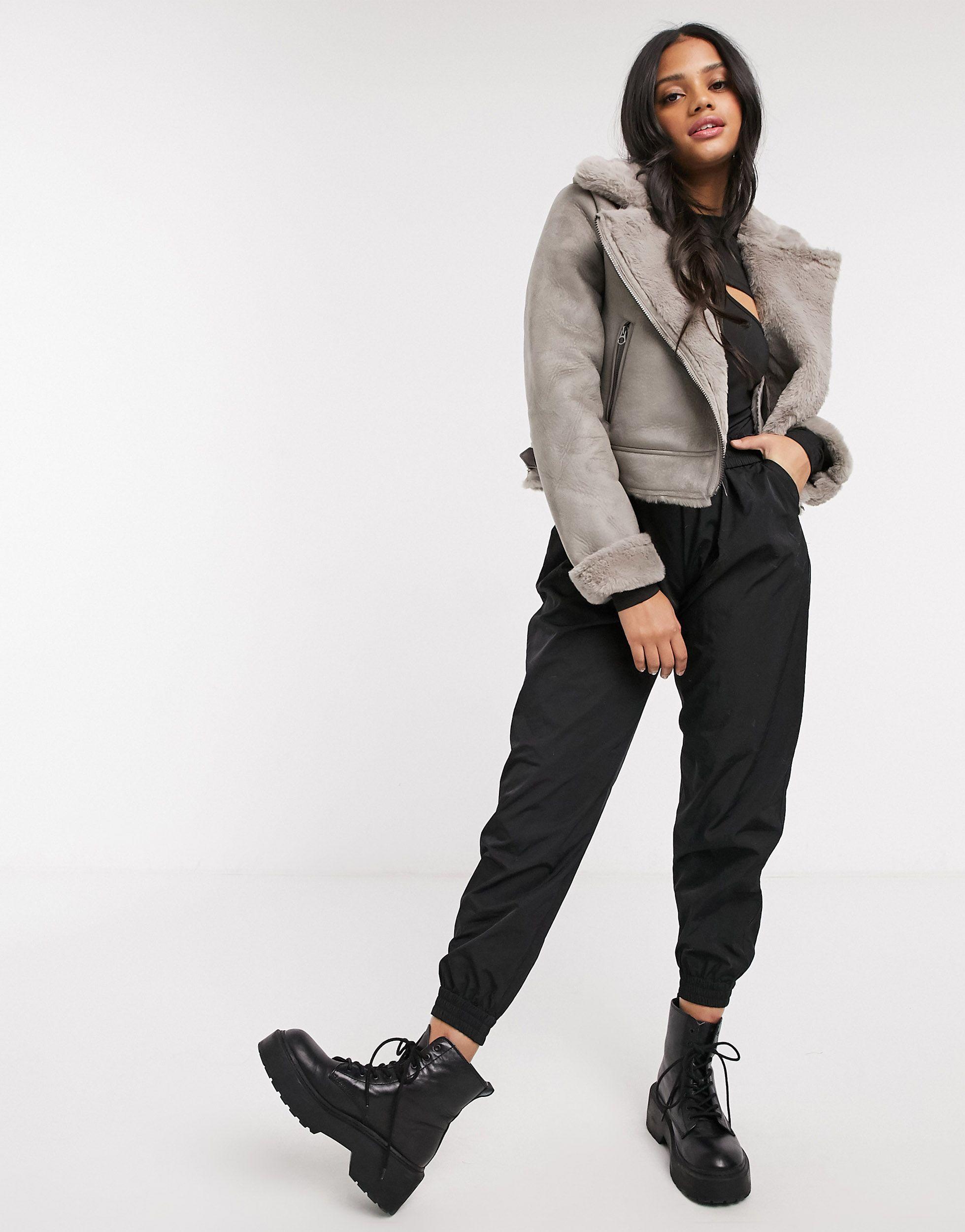 Stradivarius Crop Faux Leather Aviator 