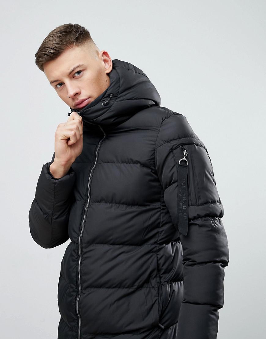 Pull&Bear Denim Puffer Parka Jacket In Black for Men | Lyst