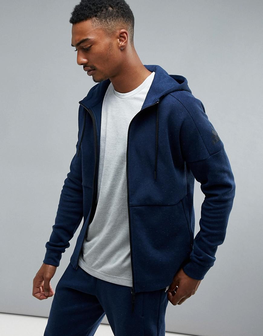 Navy blue adidas zip up hoodie Clearance