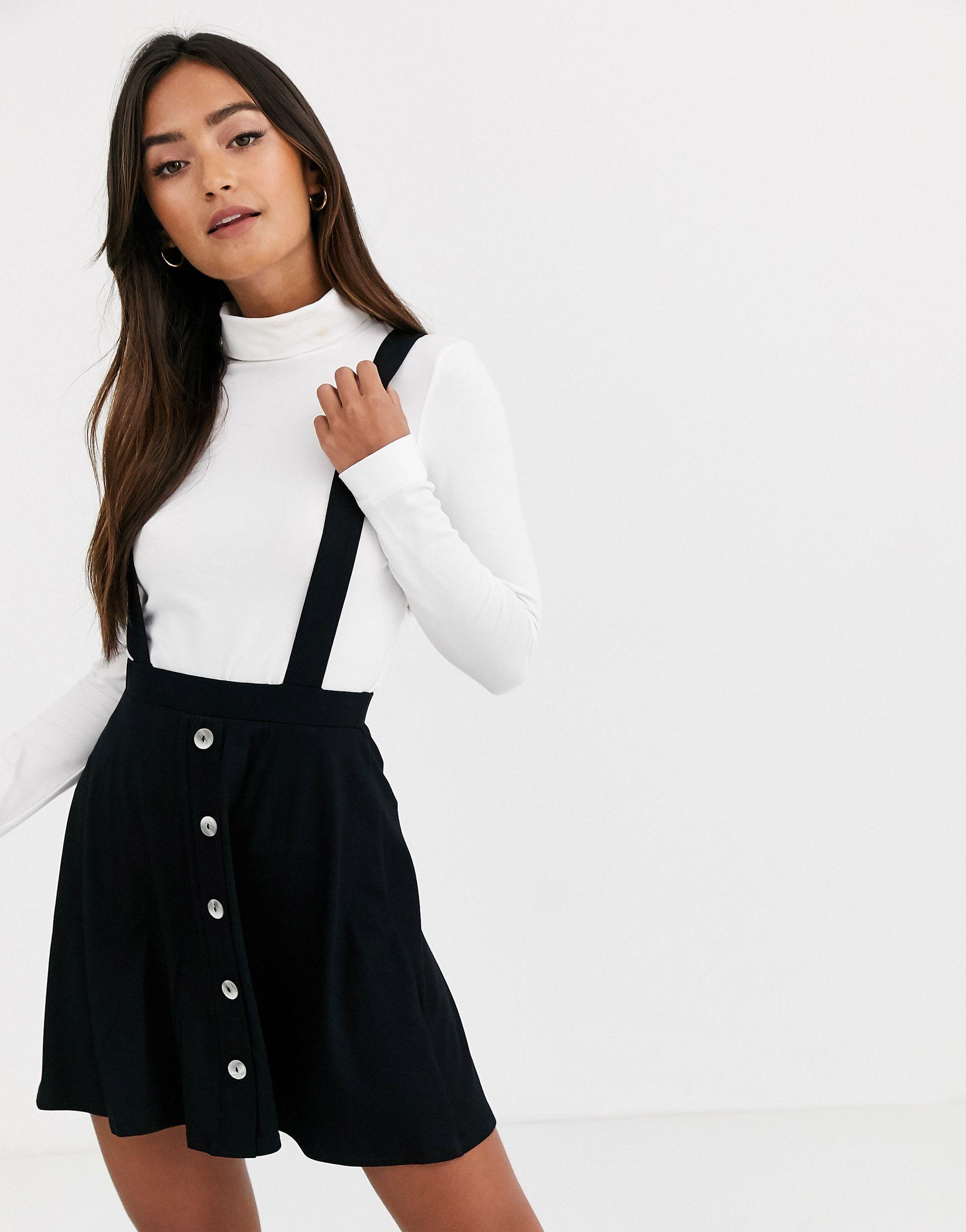 ASOS Button Front Mini Pinafore Skirt in Black | Lyst UK