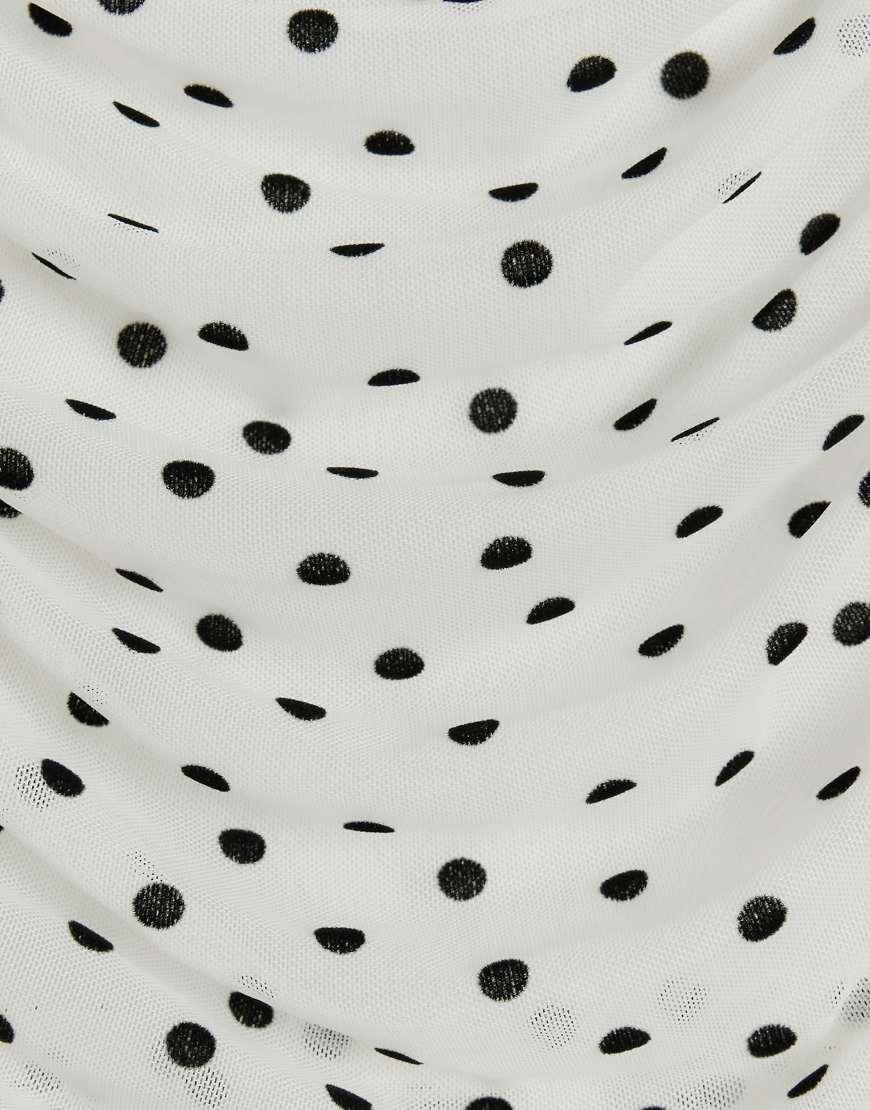 white polka dot bardot top