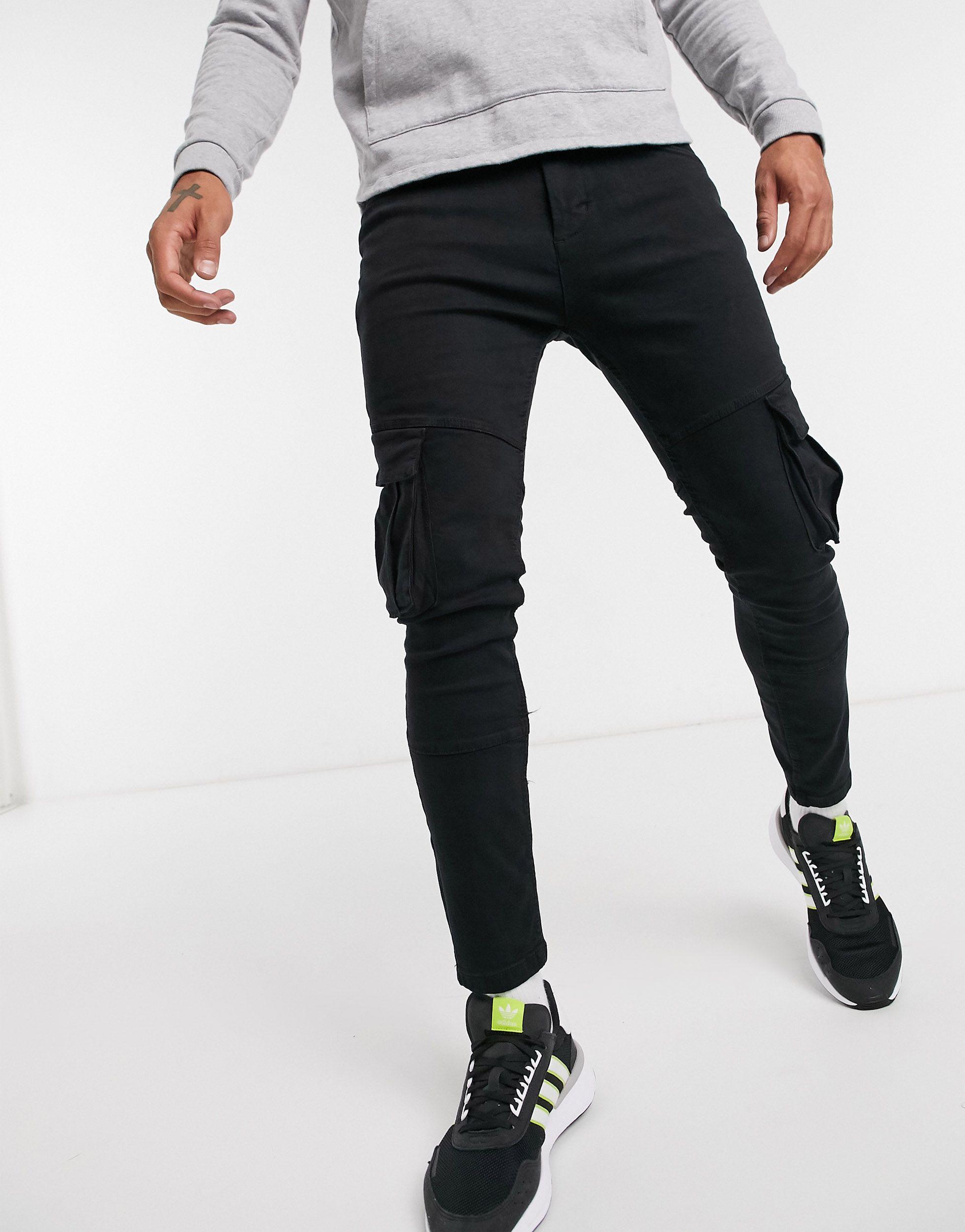 Bershka Super Skinny Cargo Pants in Black for Men - Lyst