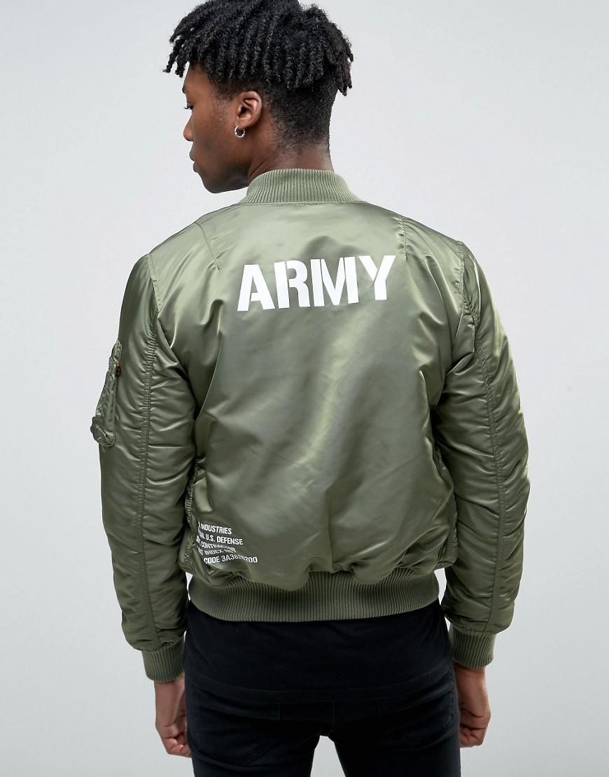 Alpha Industries Synthetic Ma 1 Bomber Jacket With Usaf Back Print In Slim Fit Sage Green Green For Men Lyst
