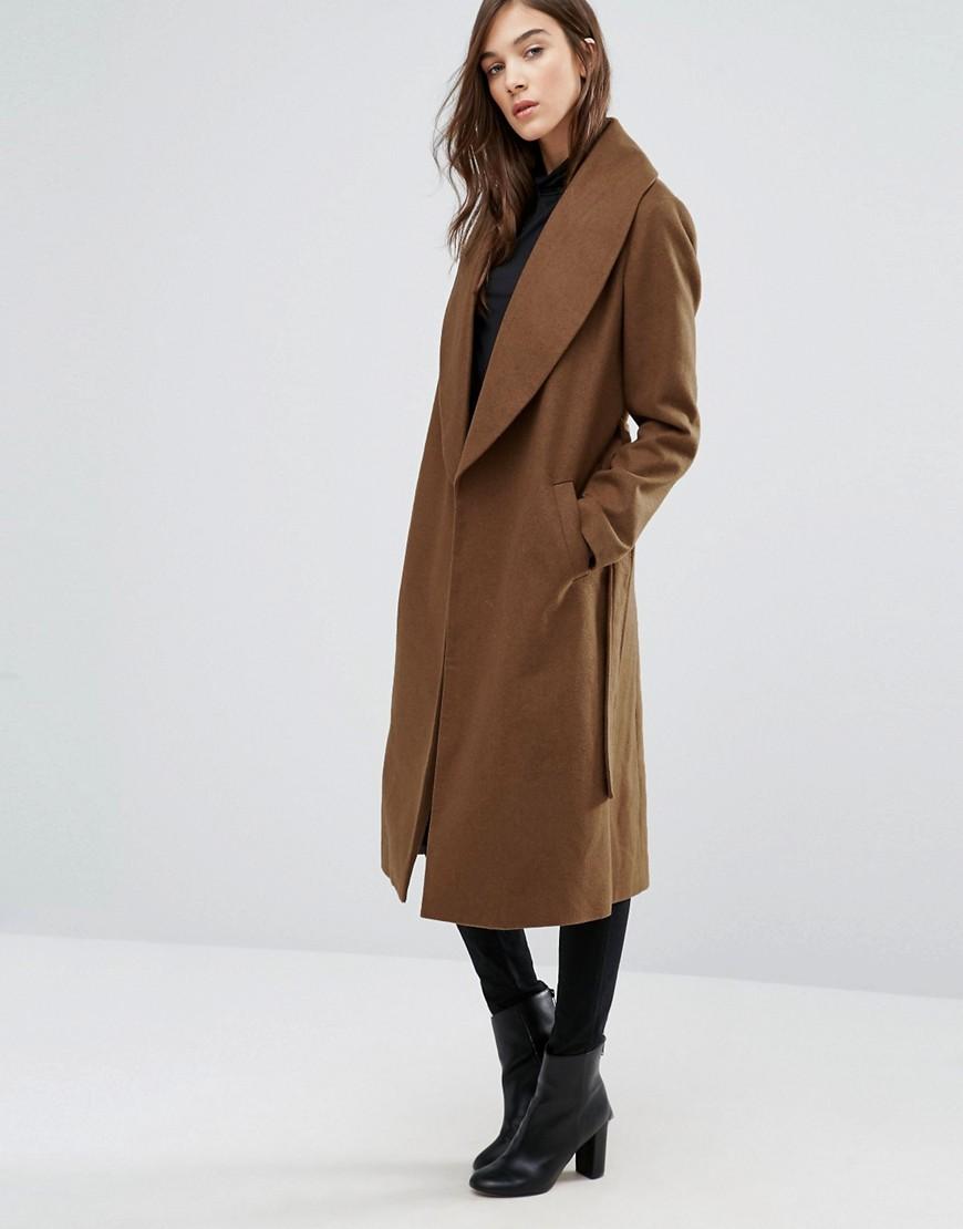 New Look Synthetic Wrap Belted Midi Coat in Brown - Lyst