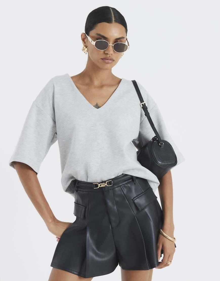 River Island Belted Faux Leather Pleated Shorts in Grey Lyst UK