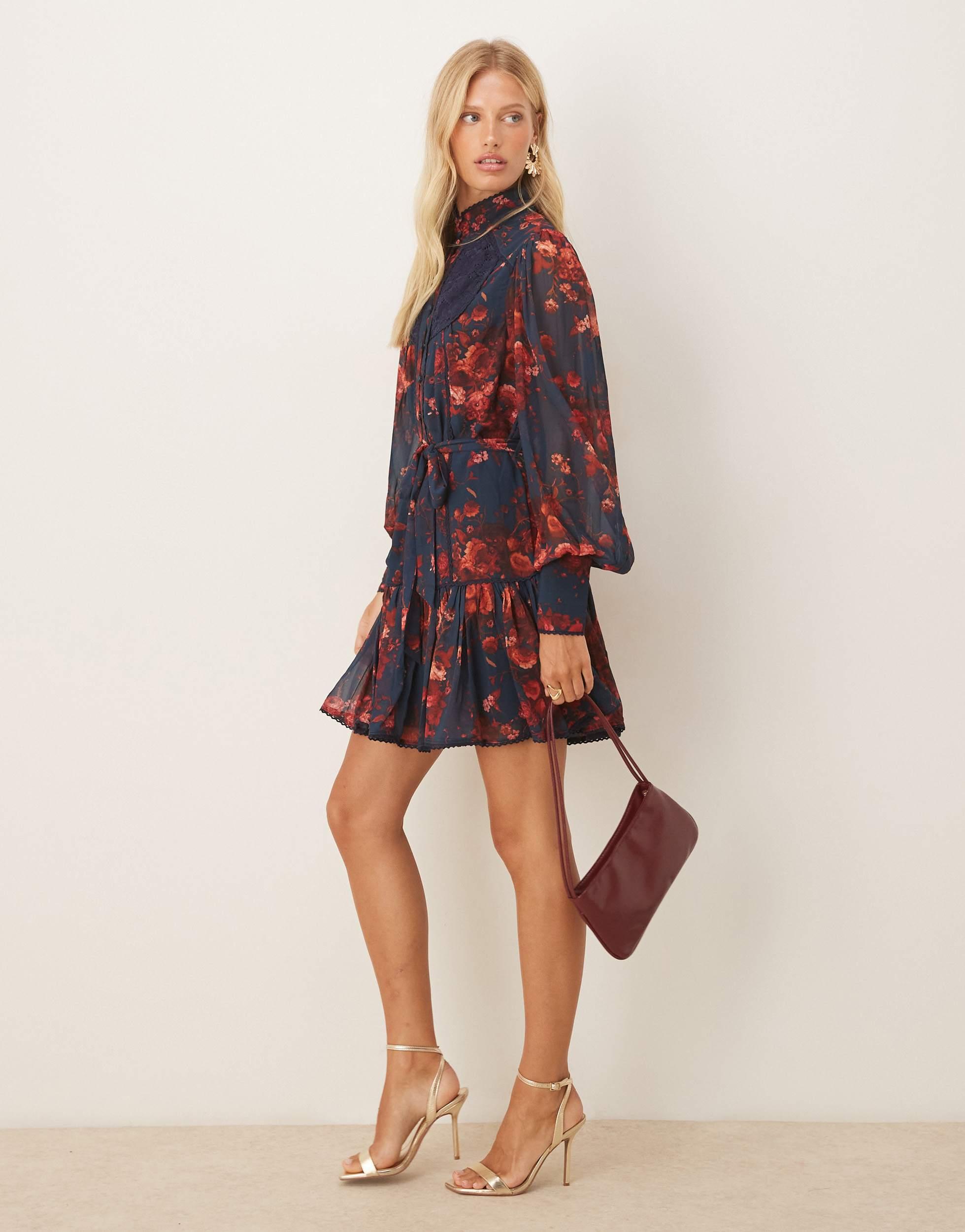 drop waist balloon dress ASTR the Label | Jacquard Drop Waist Mini Dress in Black main image 1