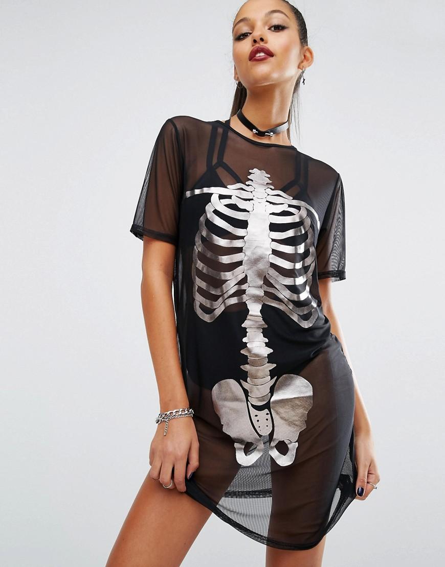 Missguided Halloween Skeleton Mesh T-shirt Dress - Black | Lyst