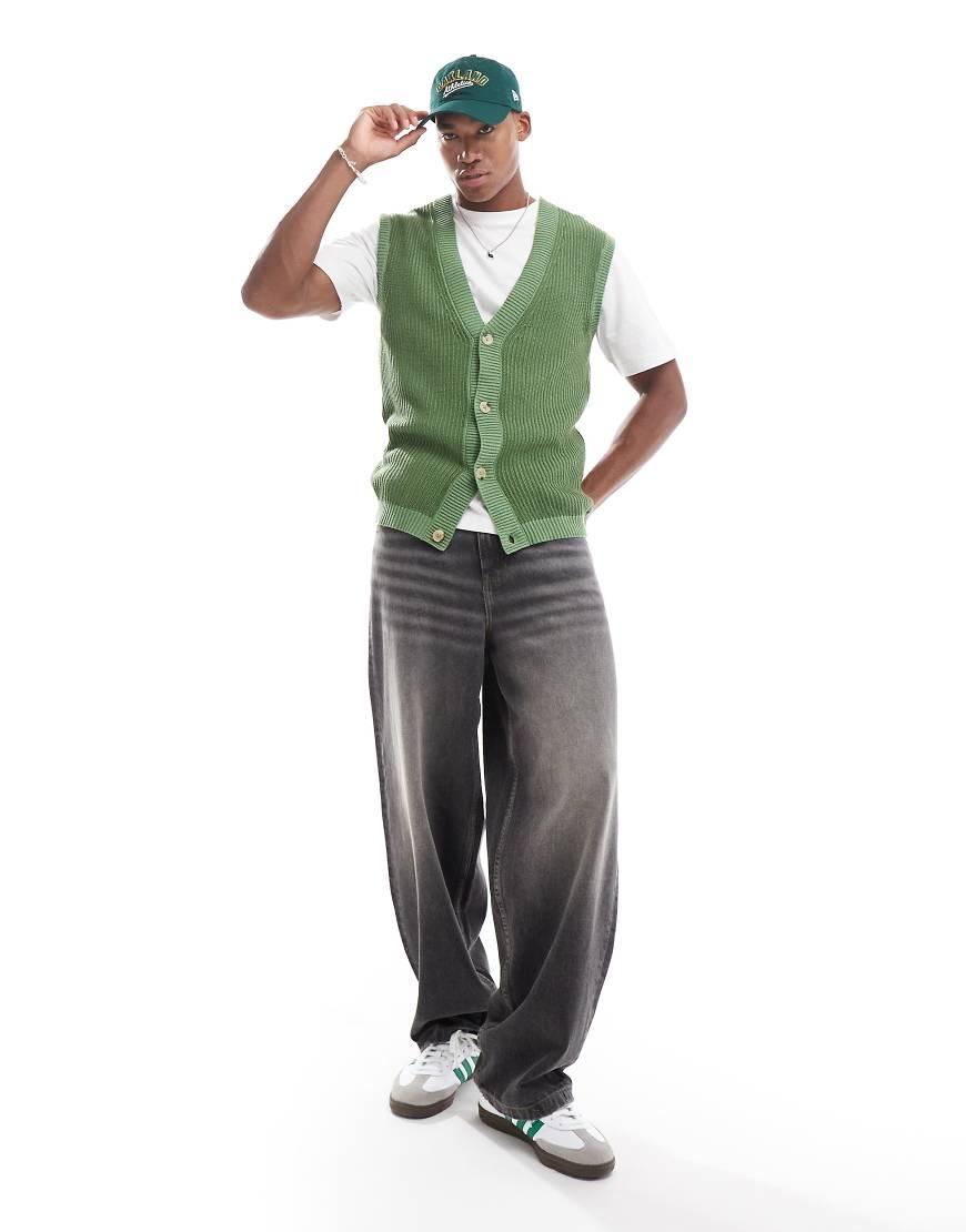 ASOS Knitted Button Through Sleeveless Cardigan in Green for Men