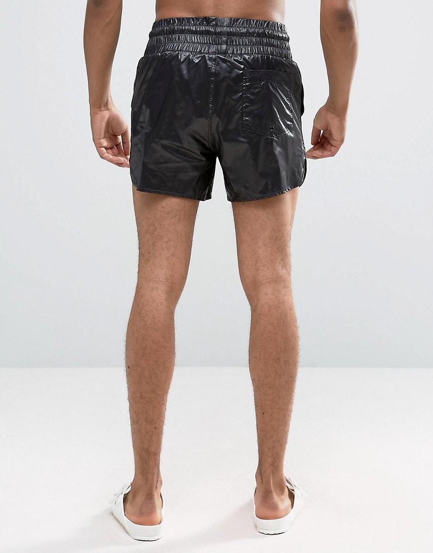 ASOS Runner Swim Shorts In Black Wet Look Fabric With Deep Waistband for Men  | Lyst