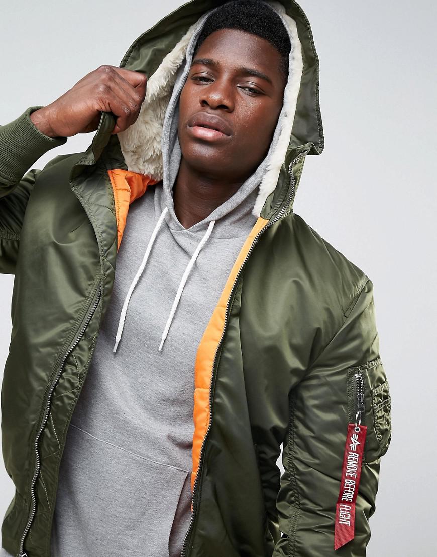 Alpha Industries Synthetic Ma-1 Hooded Insulated Bomber Jacket Borg Lined  Hood In Sage in Green for Men - Lyst