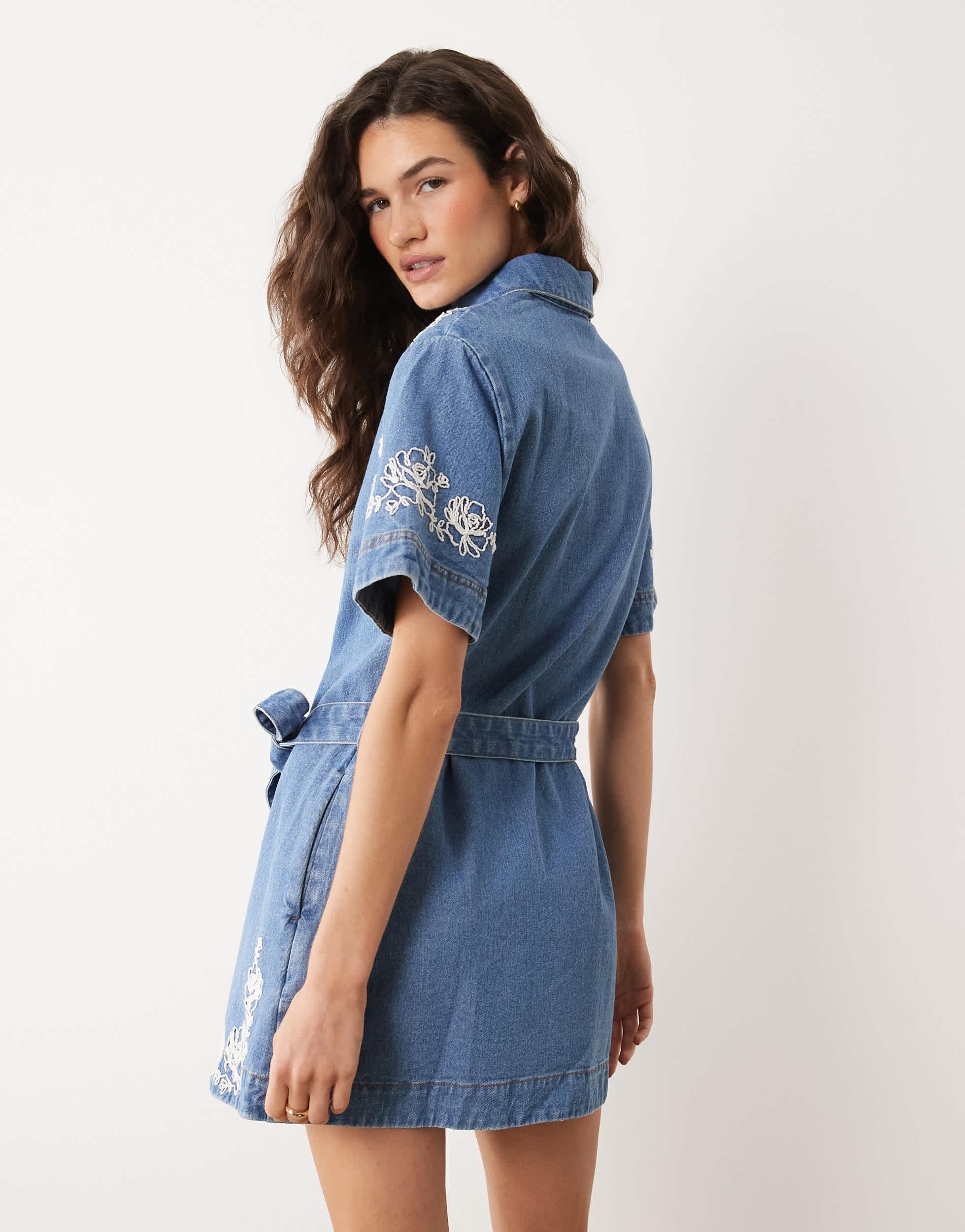 miss selfridge denim dungaree dress Miss Selfridge denim overall dress with frey hem in blue wash
