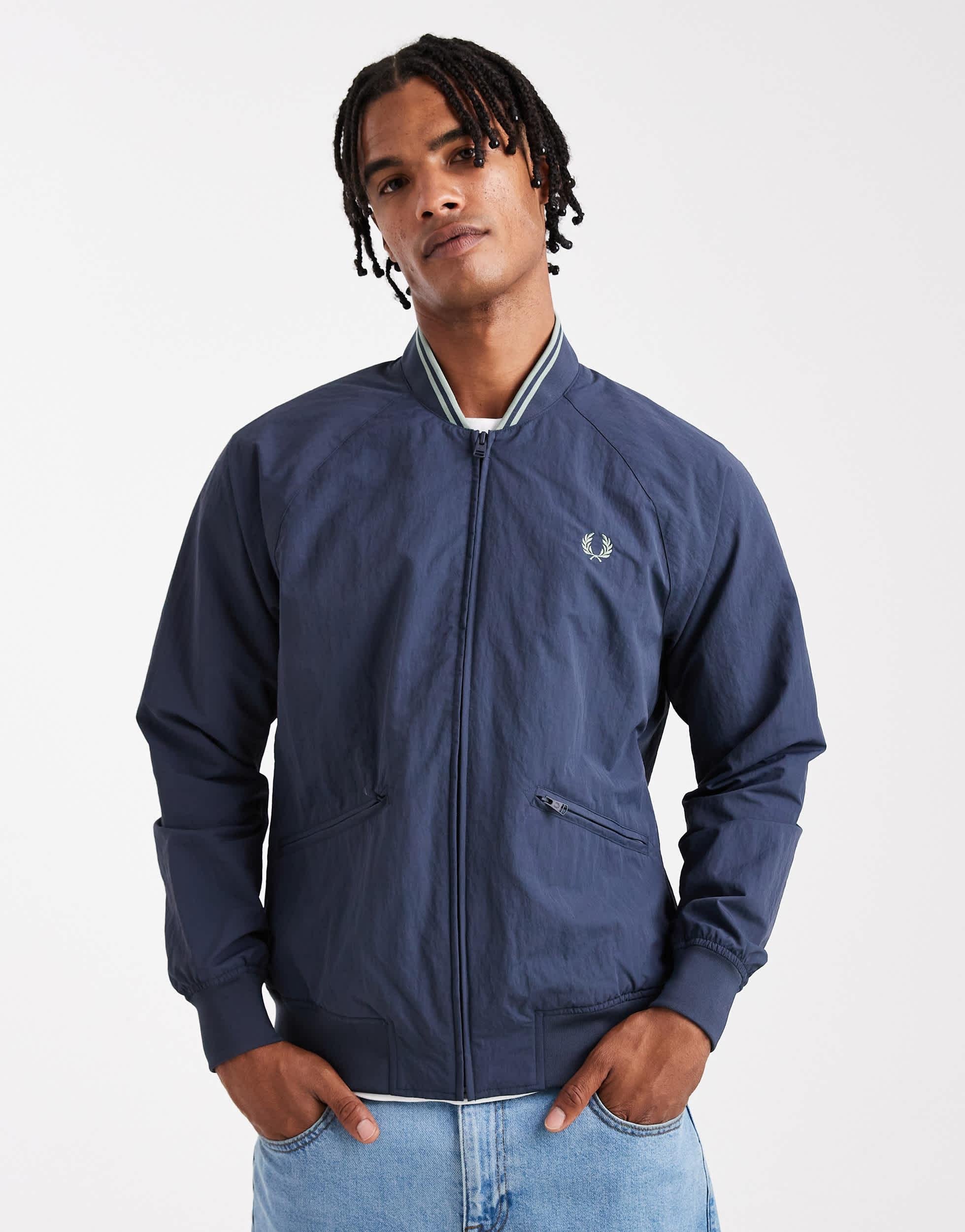 Bomber Jacket Fred Perry Jacke Blau Taped Jacket Trainingsjacke