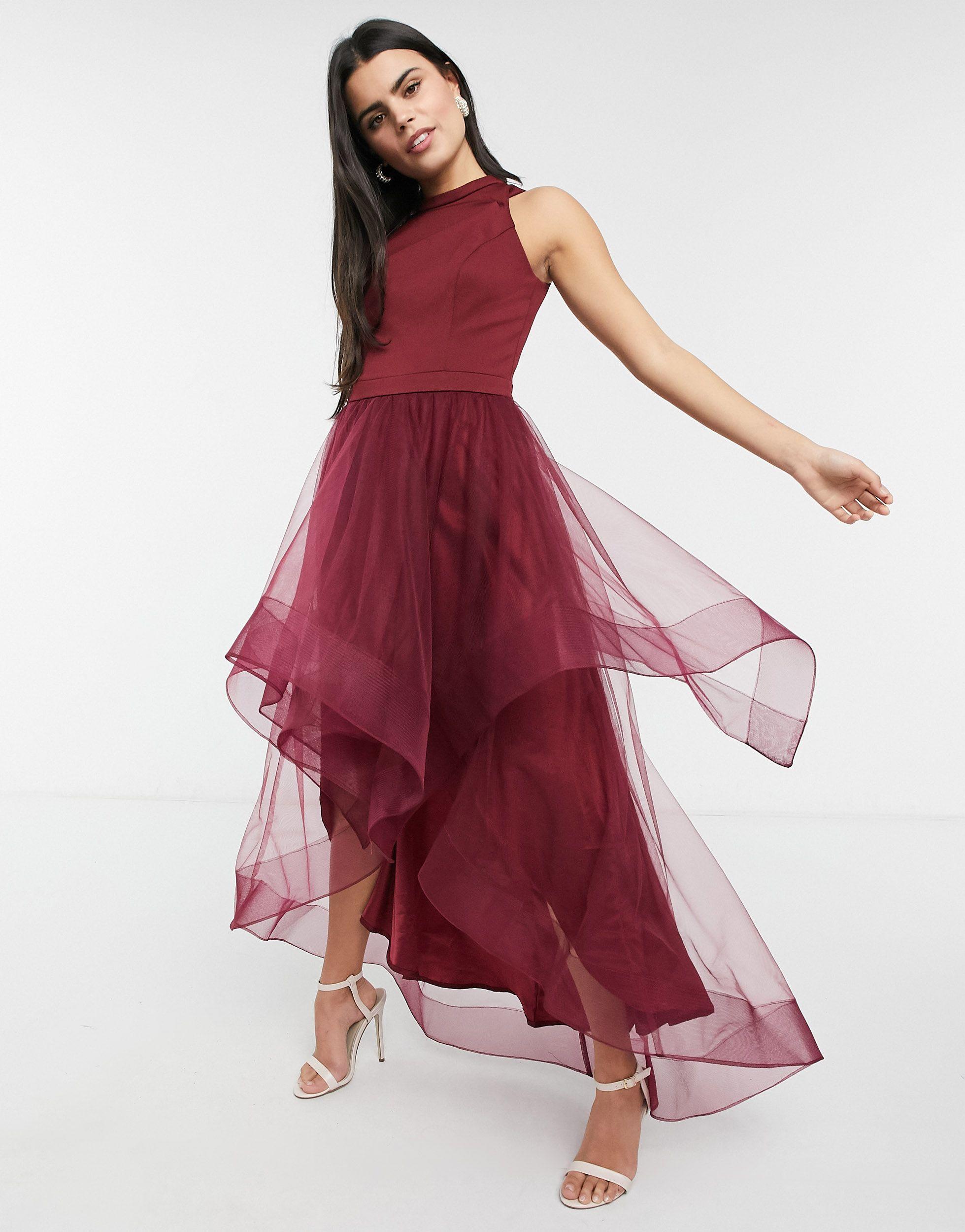 Chi Chi London Synthetik Organza Ballkleid Mit Nach Hinten Abfallendem Saum In Rot Lyst