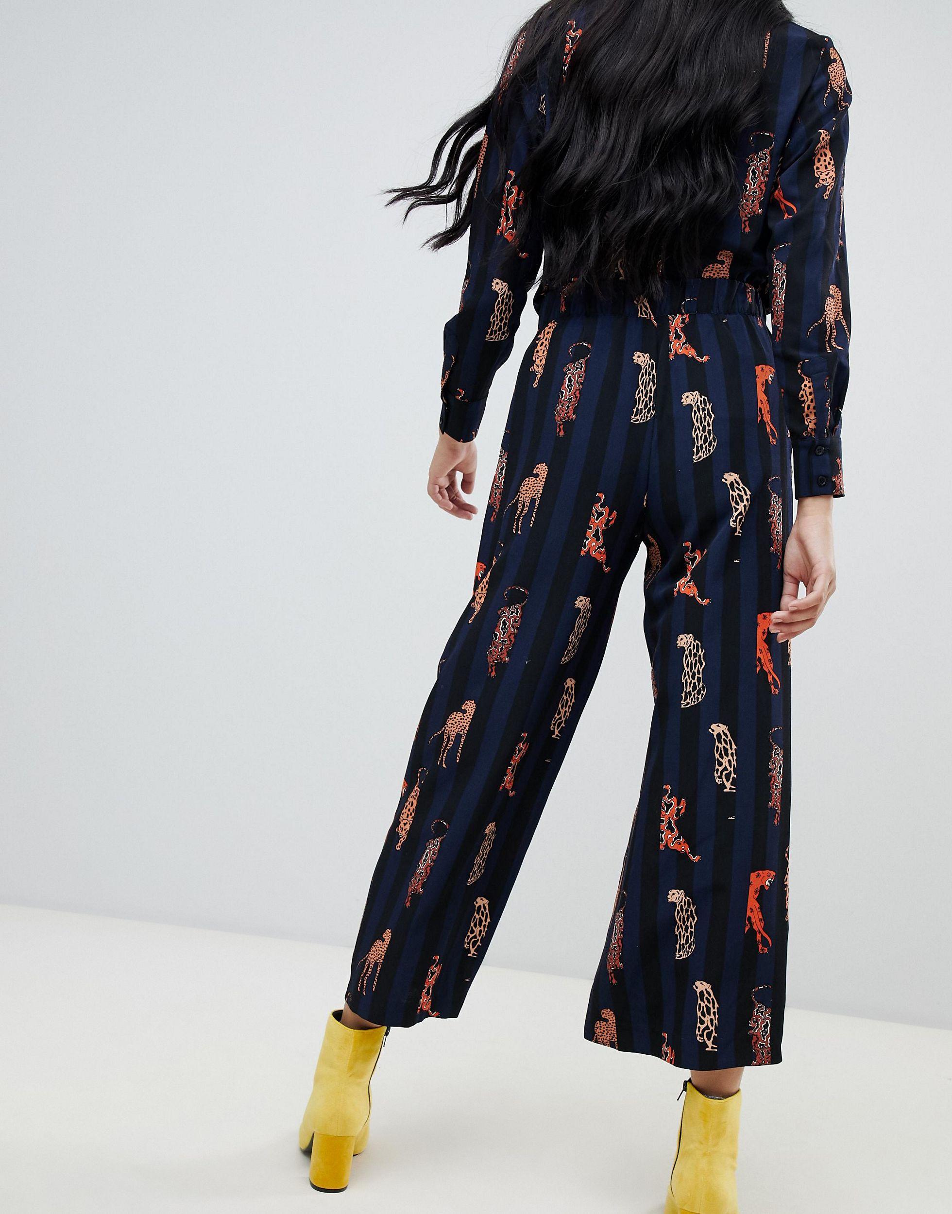 Monki Synthetic Stripe Wide Leg Pants 
