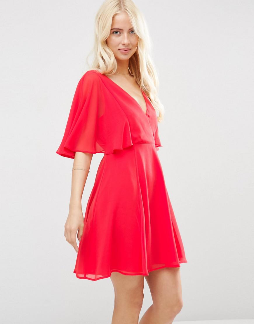Lyst - Asos Wrap Front Mini Dress With Angel Sleeve in Red