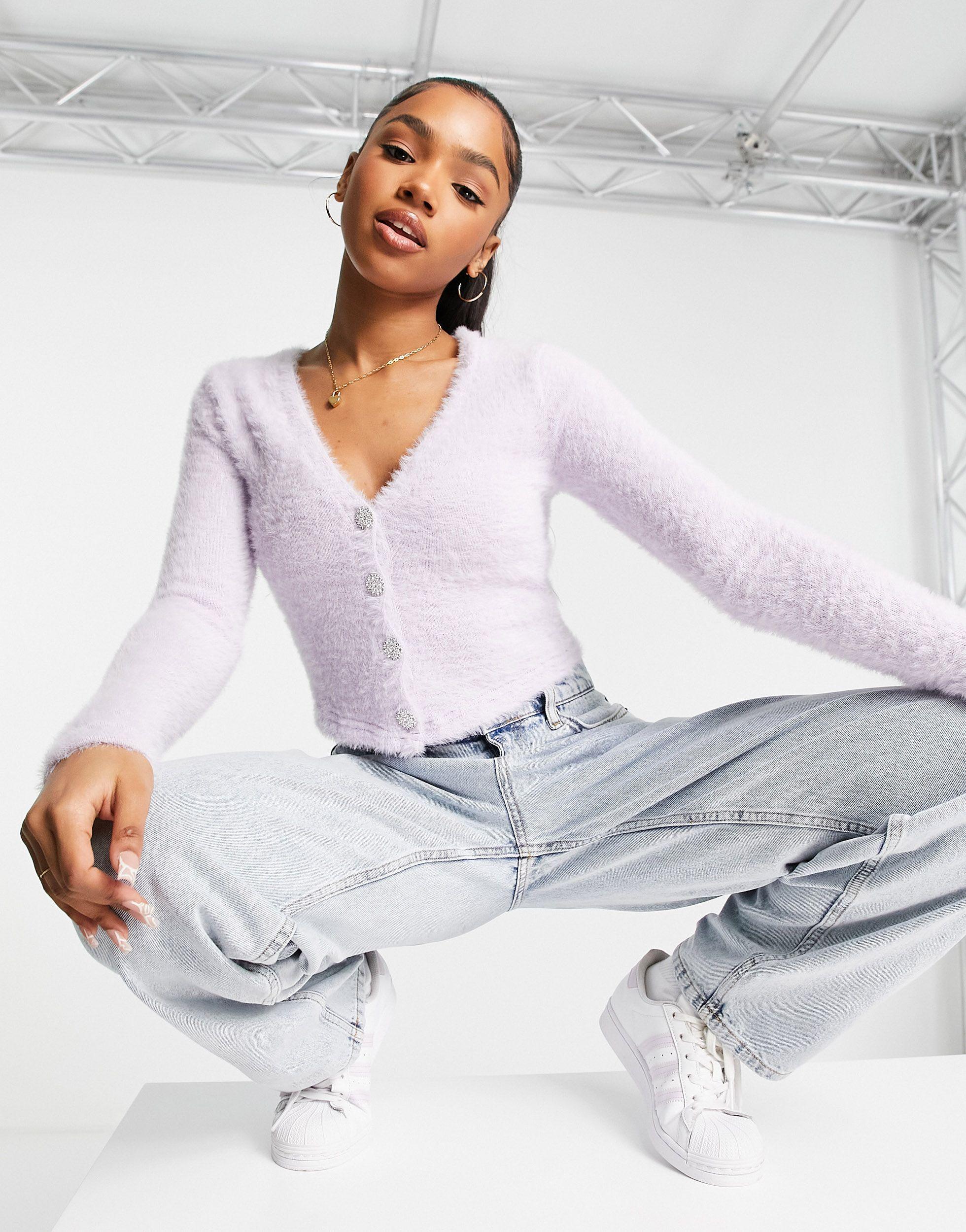 Stradivarius Fluffy Crystal Button 