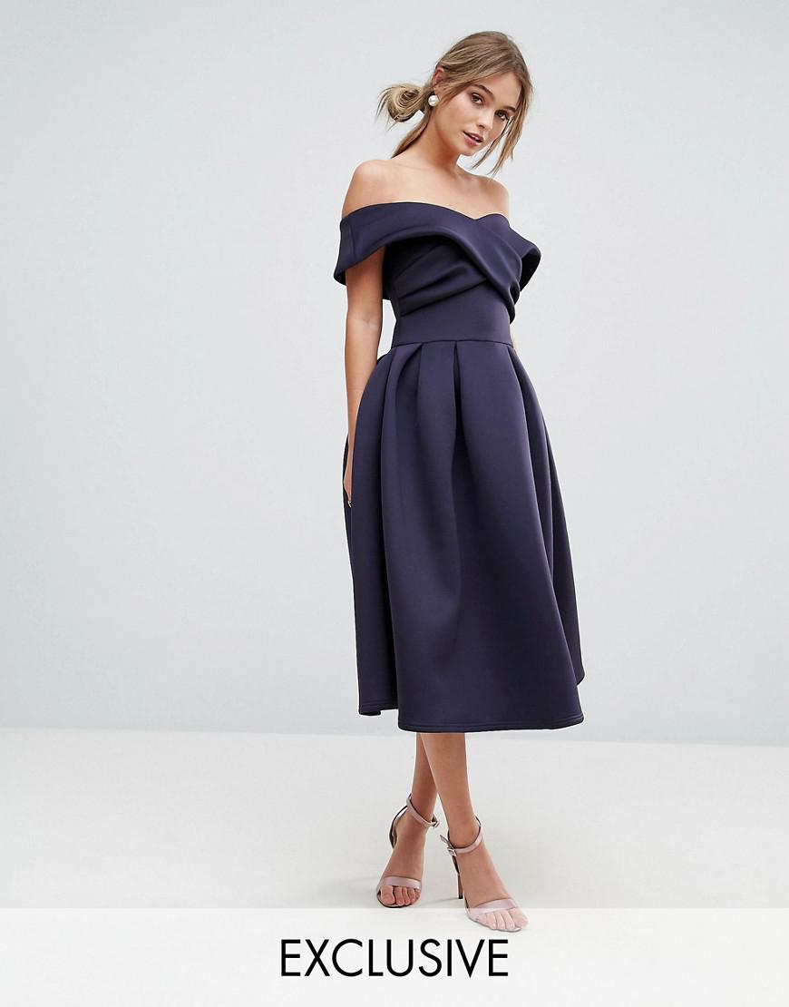 navy bardot prom dress