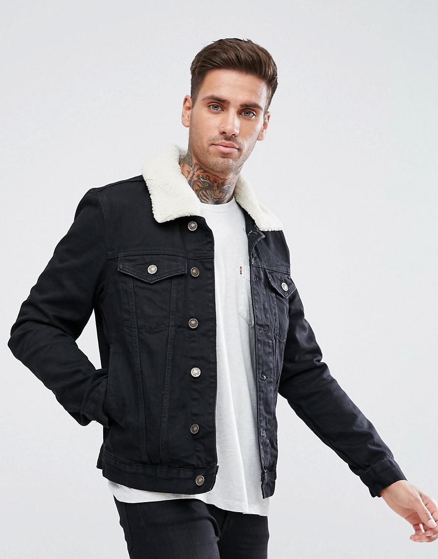 black denim fleece jacket men's