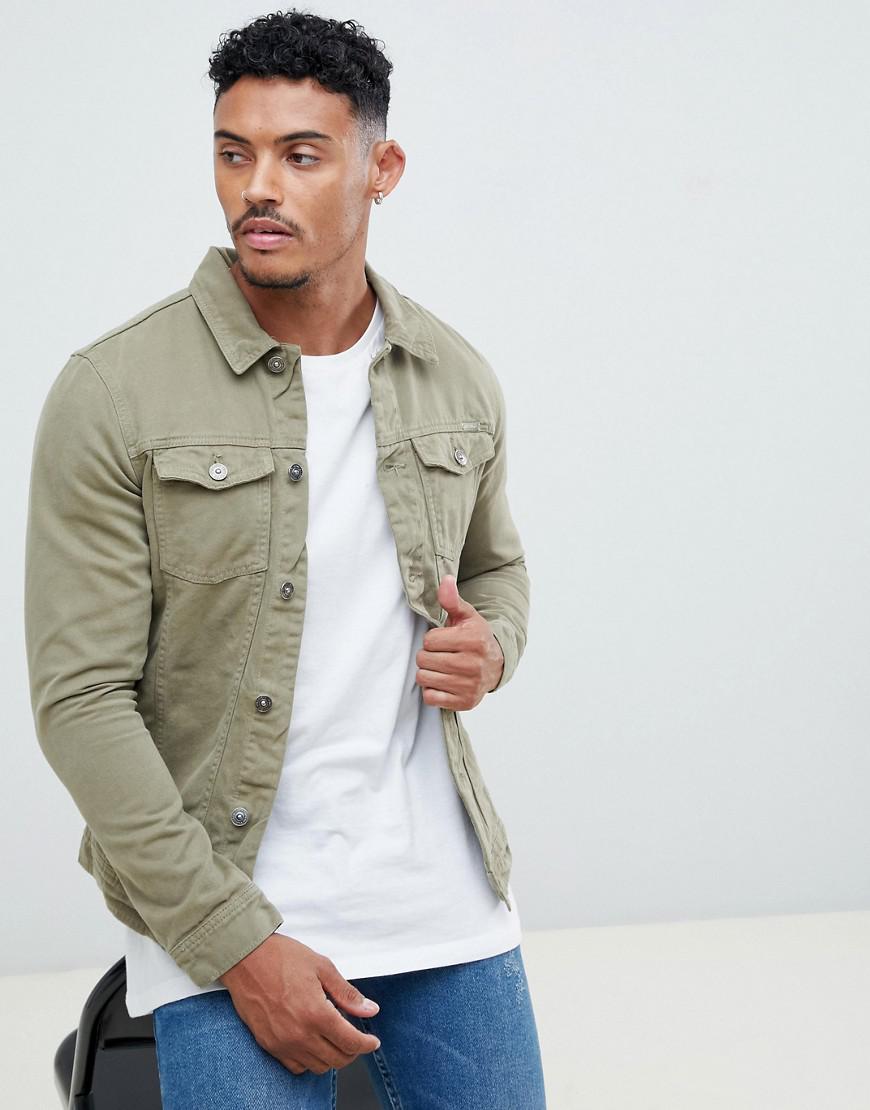 jean jacket and khakis