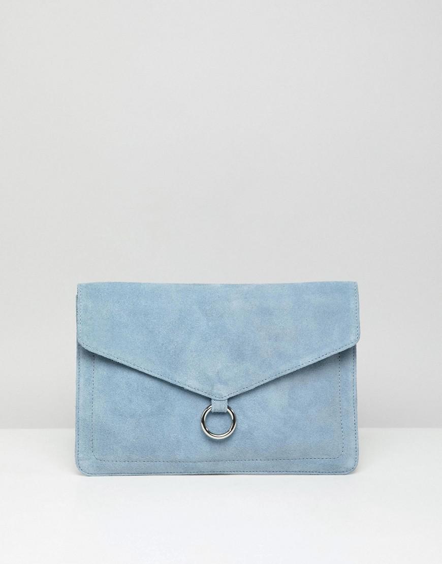 Light blue suede clutch bag Clearance